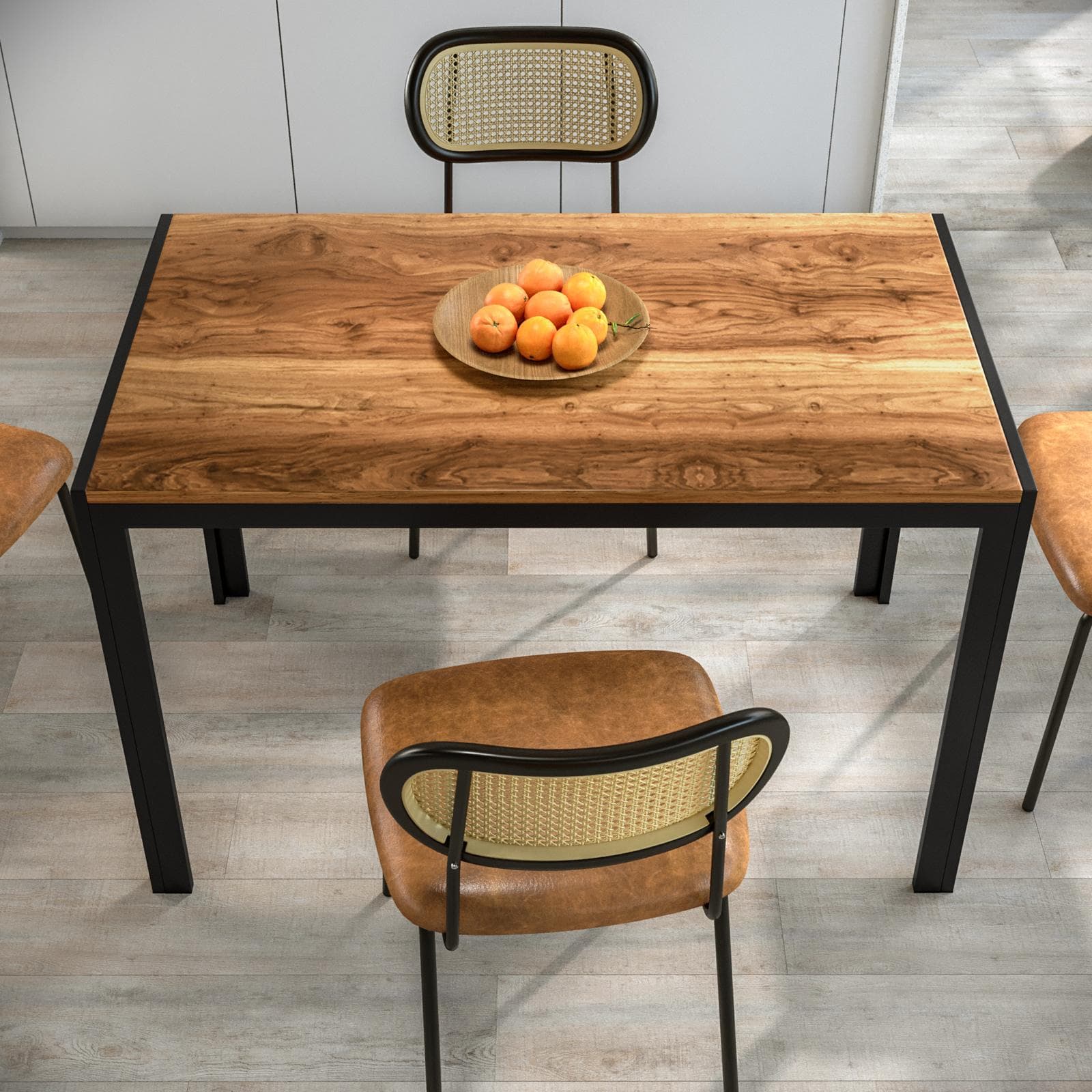 Tavolo da pranzo 120x70 cm con top effetto rovere e gambe in metallo nero - Vigore