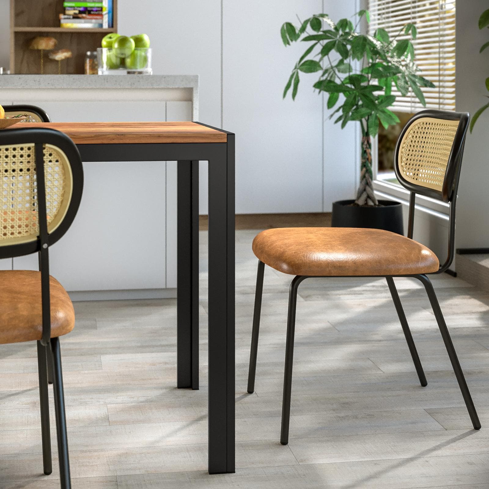Tavolo da pranzo 120x70 cm con top effetto rovere e gambe in metallo nero - Vigore