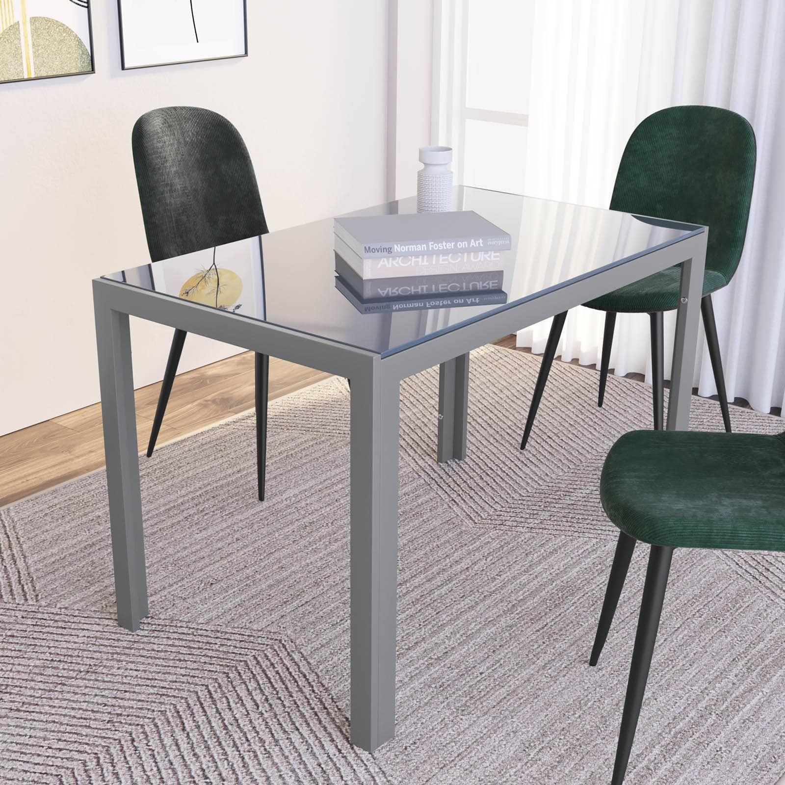 Tavolo da pranzo 120x70 cm piano in vetro temperato e gambe in metallo grigie - Grido