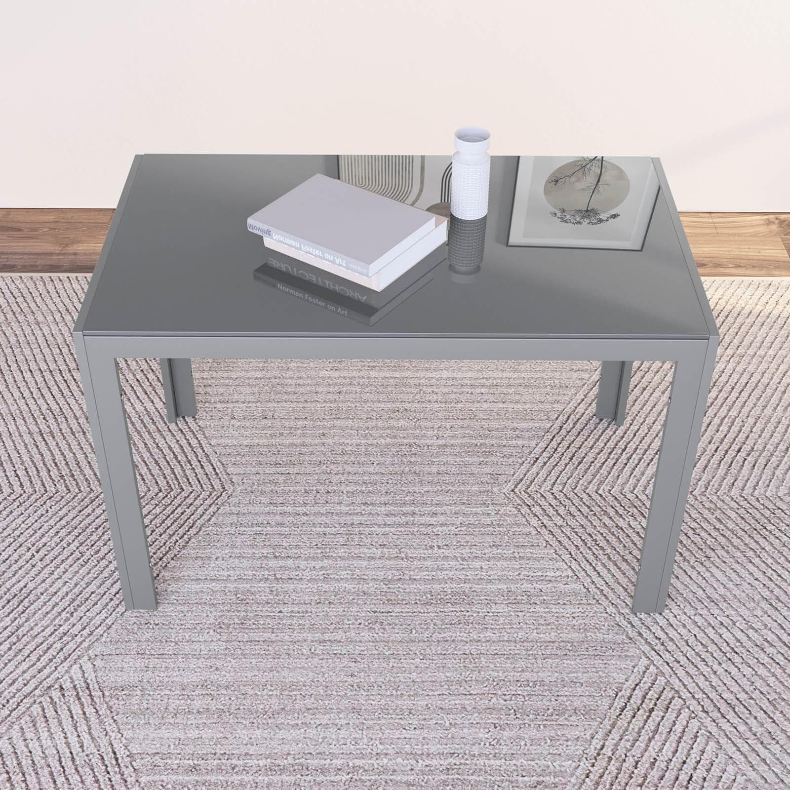 Tavolo da pranzo 120x70 cm piano in vetro temperato e gambe in metallo grigie - Grido
