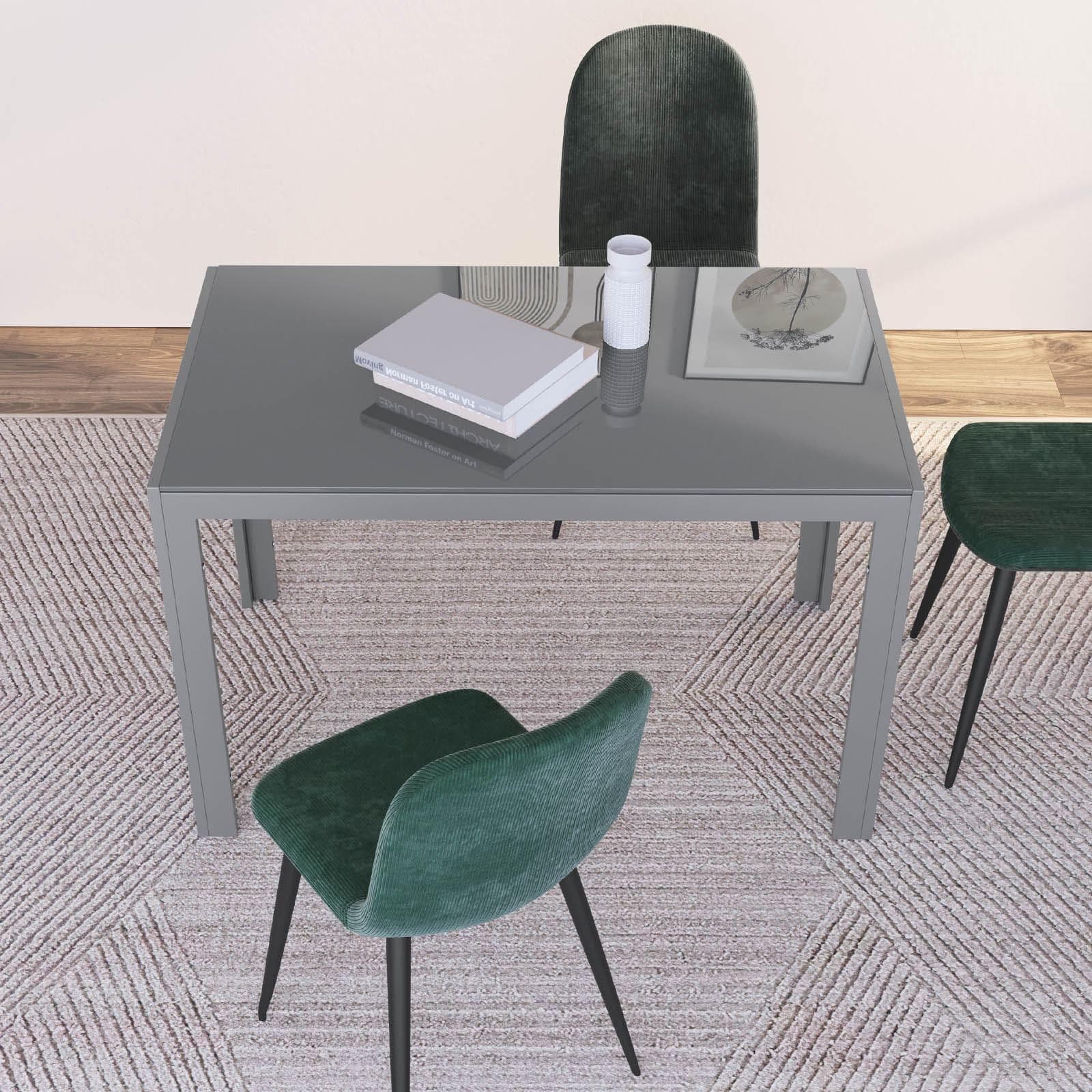 Tavolo da pranzo 120x70 cm piano in vetro temperato e gambe in metallo grigie - Grido