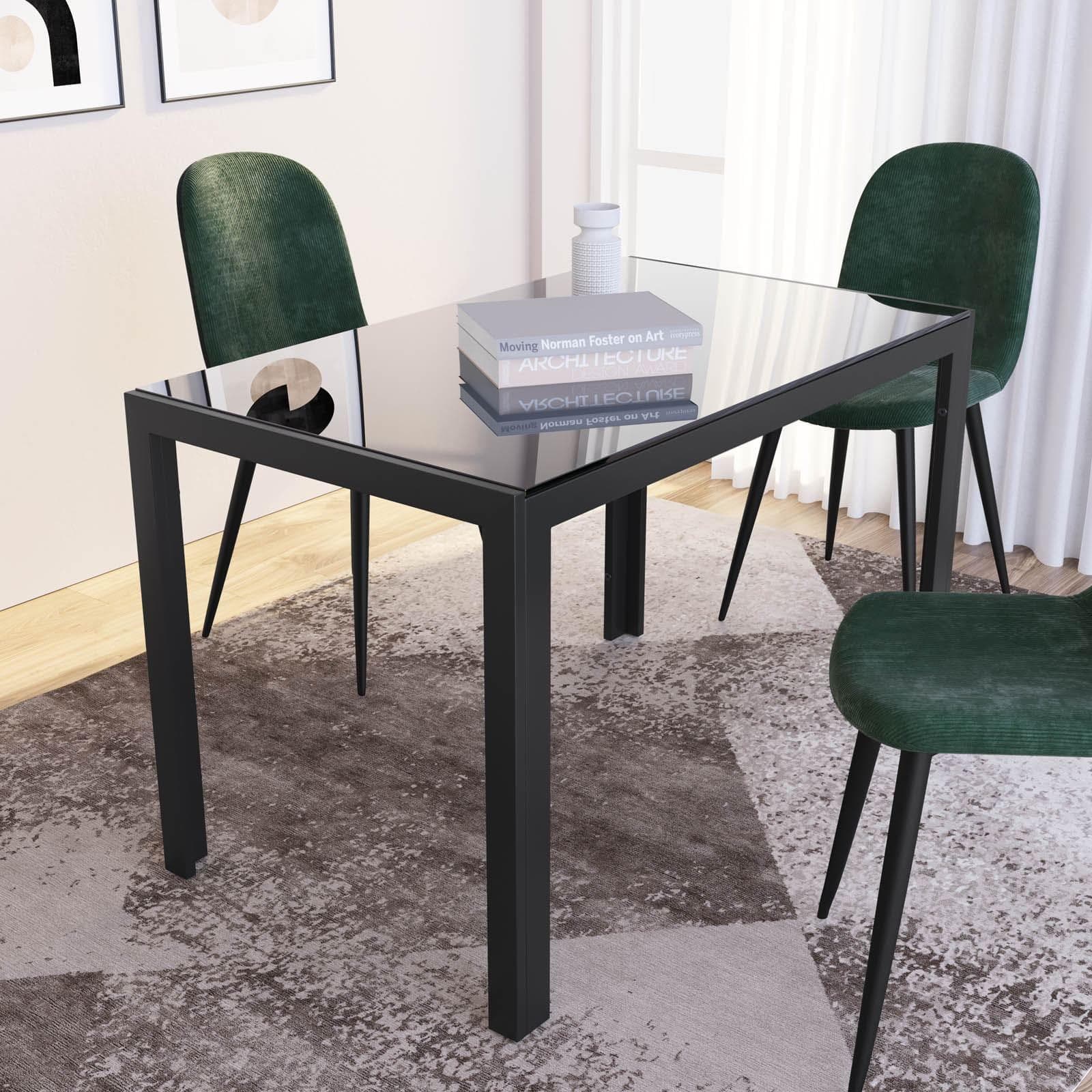 Tavolo da pranzo 120x70 cm piano in vetro temperato e gambe in metallo nero - Grido