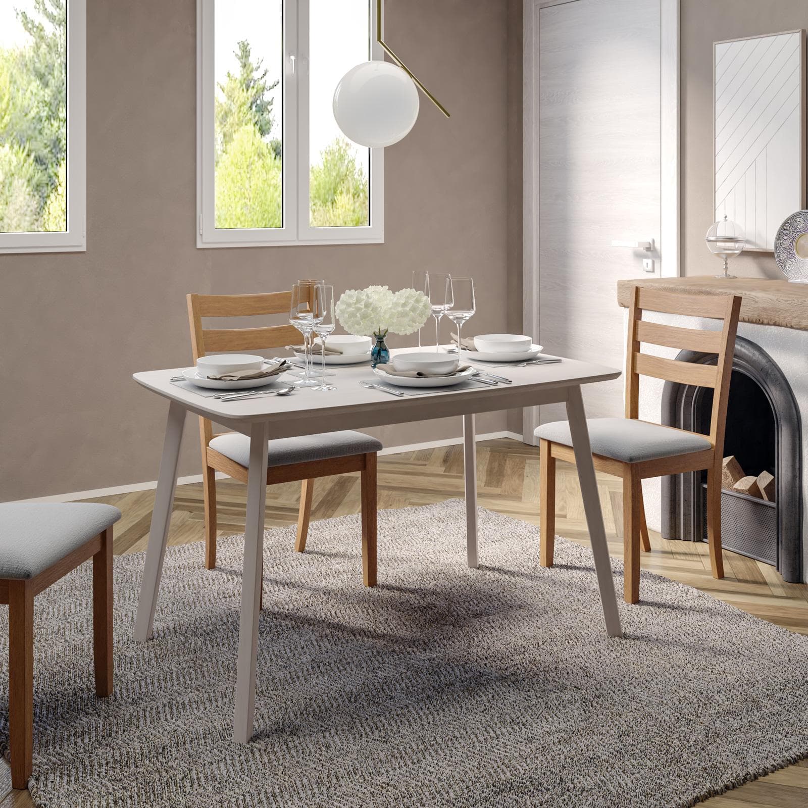 Tavolo da pranzo 120x75 cm in legno bianco crema - Pictor