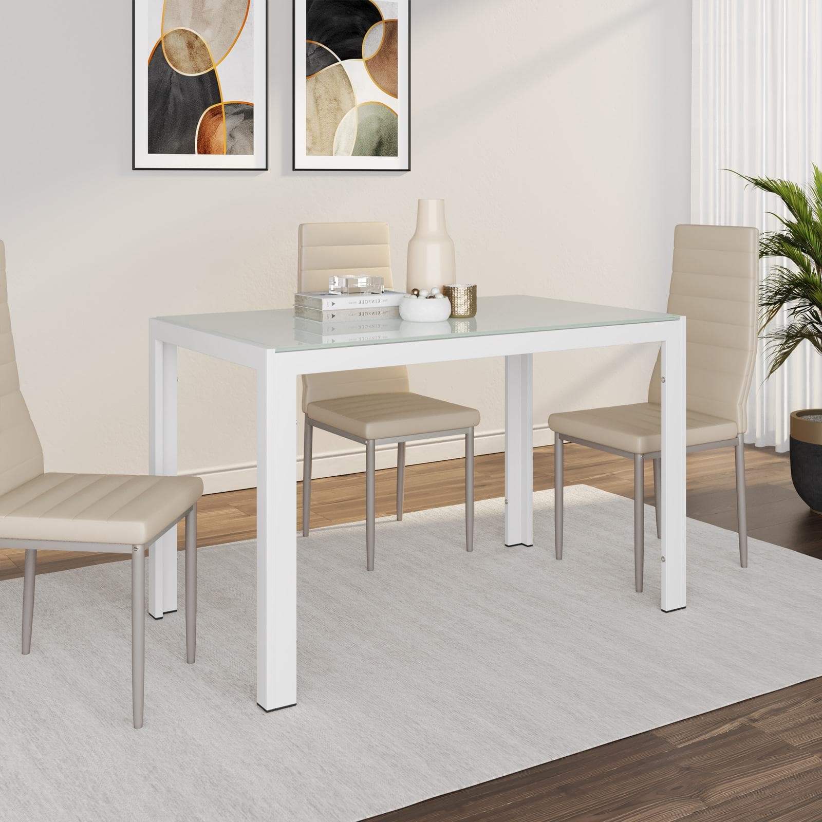 Tavolo da pranzo 130x70 cm piano in vetro temperato e gambe in metallo bianco - Grido