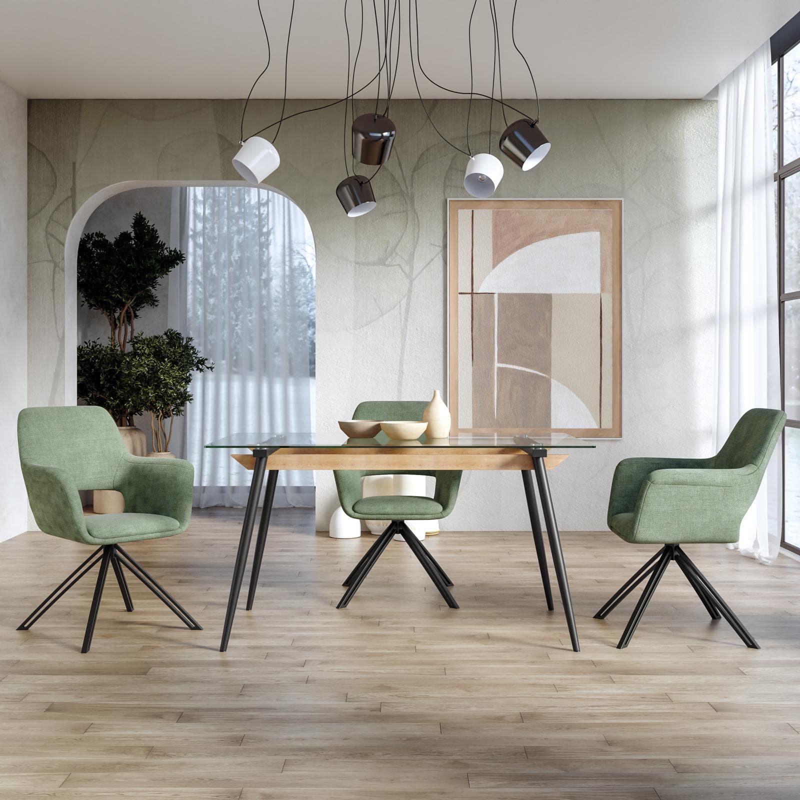 Tavolo da pranzo 140x80 cm con top in vetro e gambe in metallo nero - Bryt