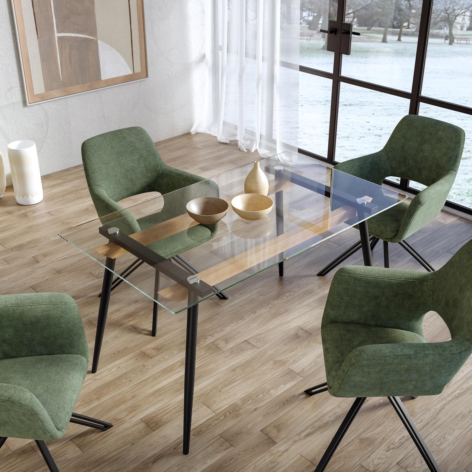 Tavolo da pranzo 140x80 cm con top in vetro e gambe in metallo nero - Bryt