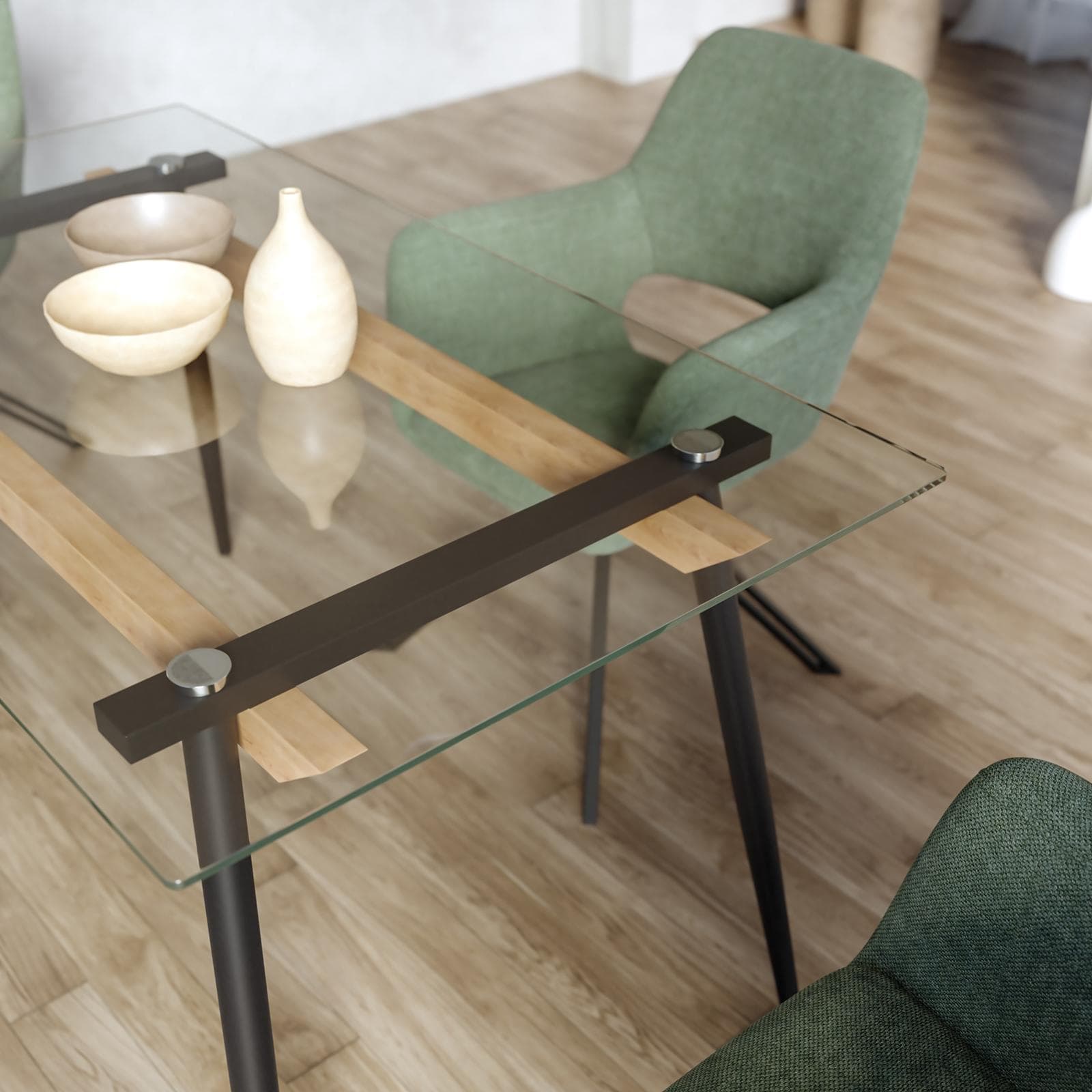 Tavolo da pranzo 140x80 cm con top in vetro e gambe in metallo nero - Bryt