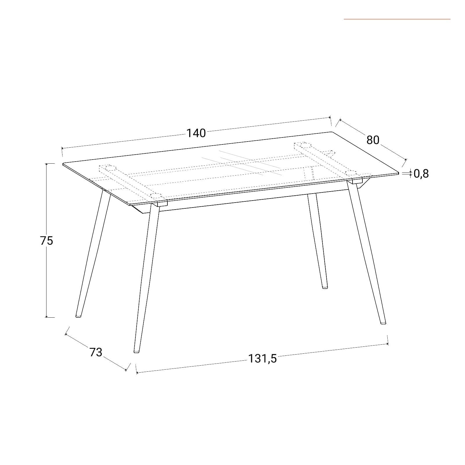 Tavolo da pranzo 140x80 cm con top in vetro e gambe in metallo nero - Bryt