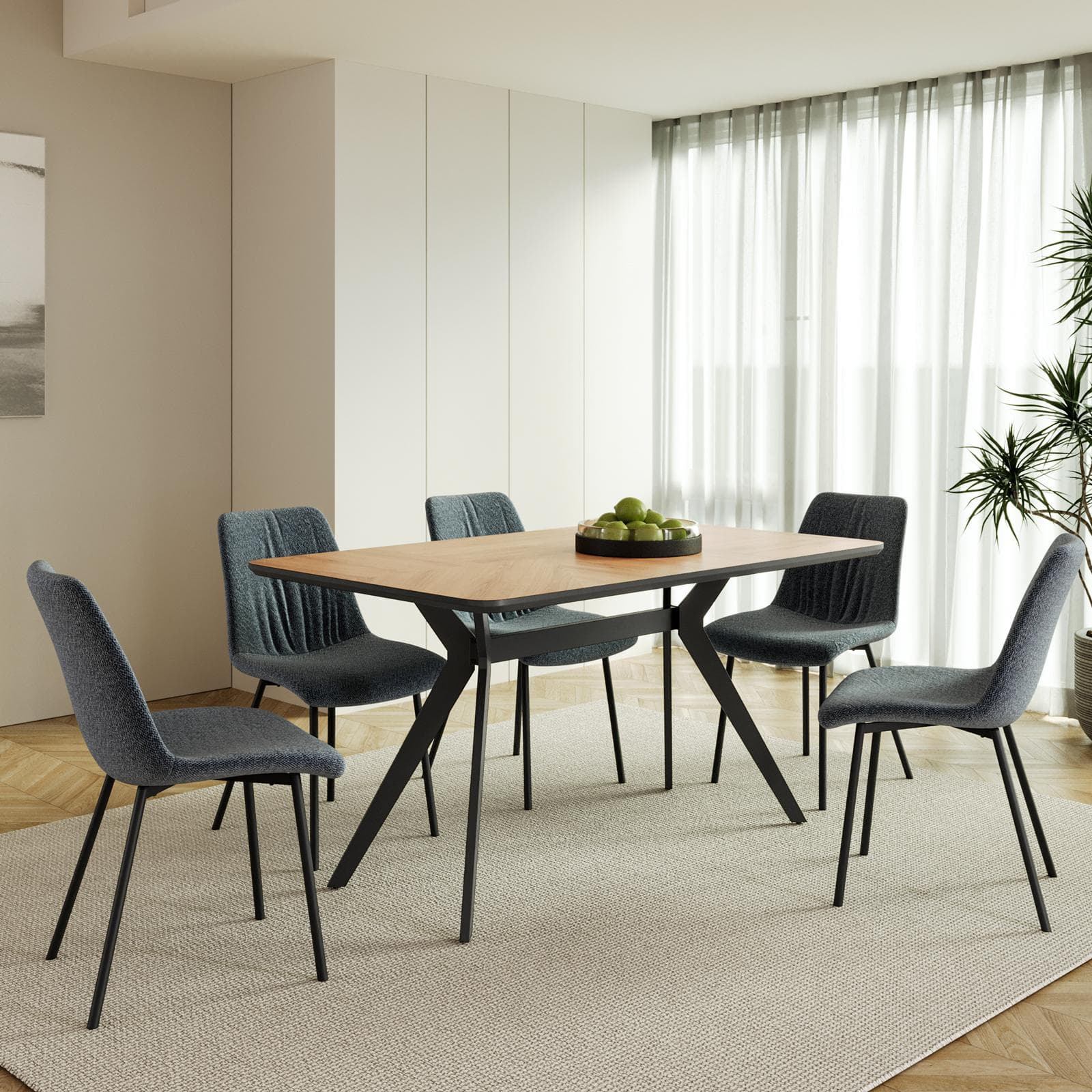 Tavolo da pranzo 150x90 cm con top rovere e gambe in metallo nero - Darmao