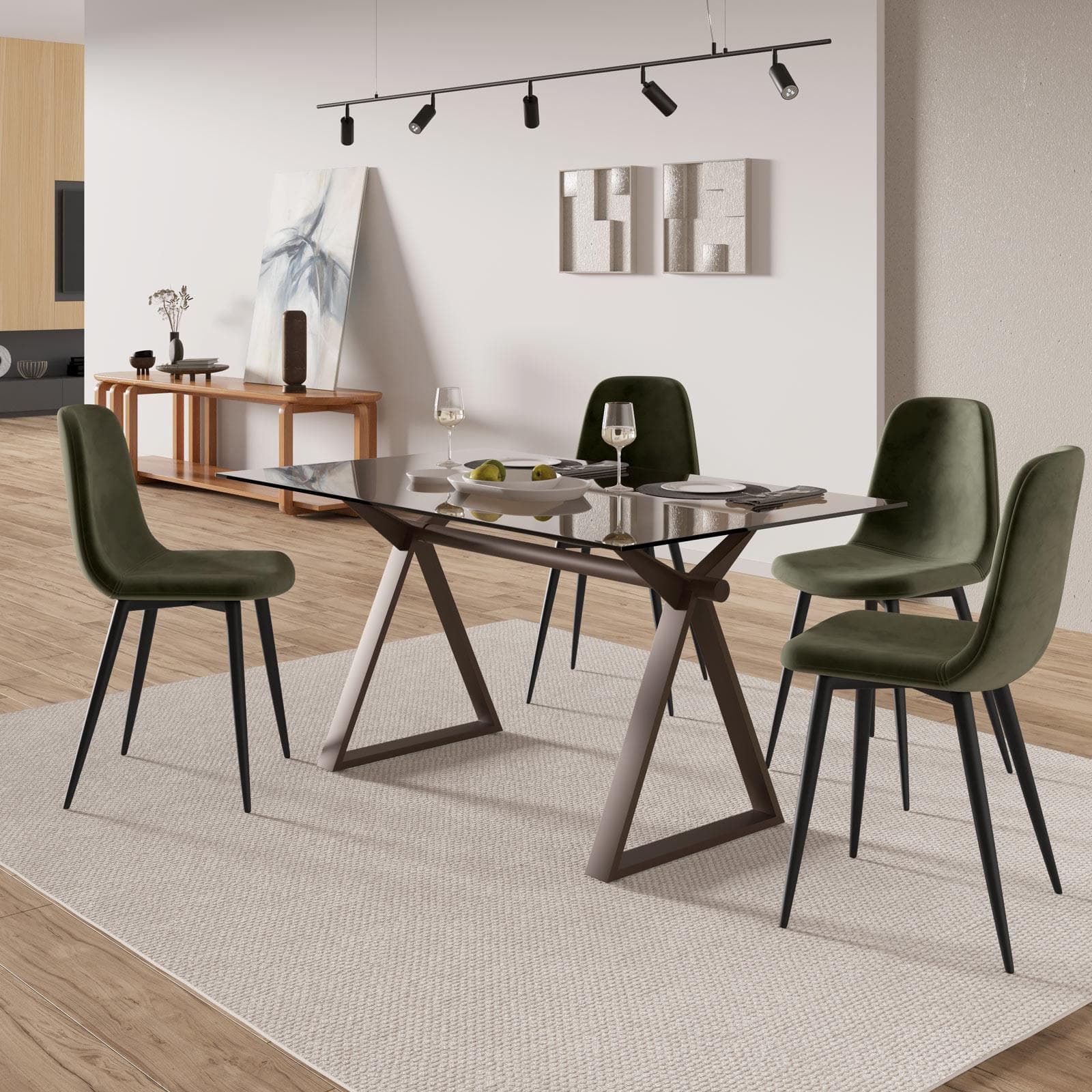 Tavolo da pranzo 150x90 cm piano vetro 10 mm e base in acciaio bronzo - Masao
