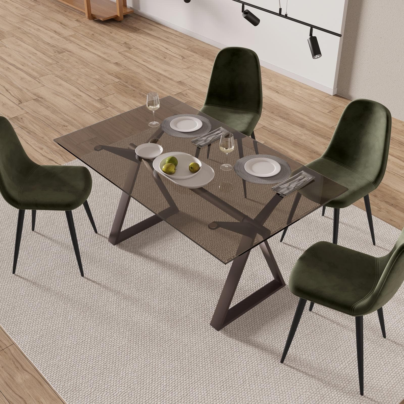 Tavolo da pranzo 150x90 cm piano vetro 10 mm e base in acciaio bronzo - Masao