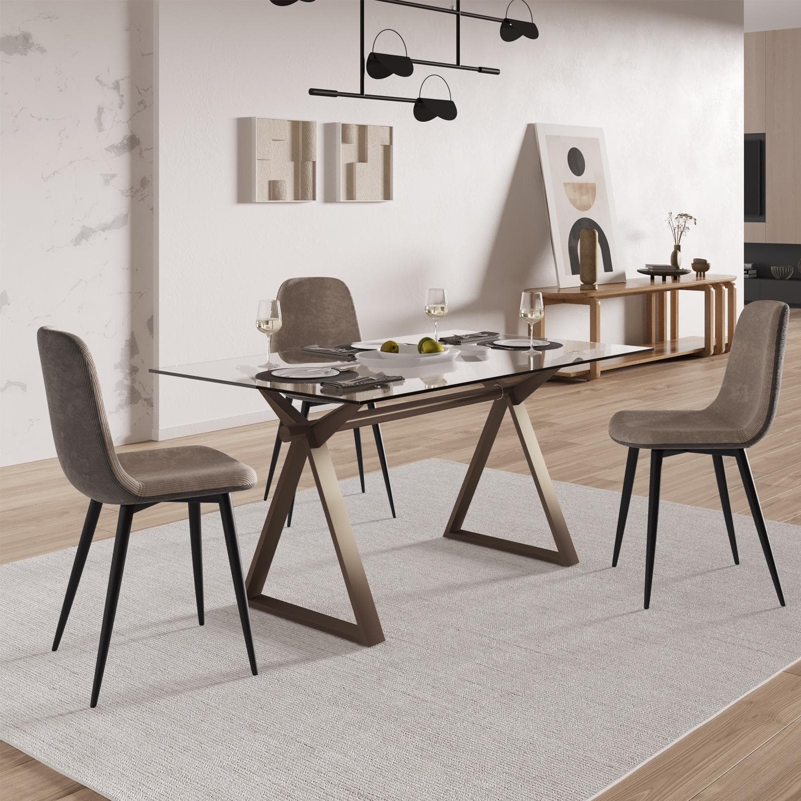 Tavolo da pranzo 150x90 cm piano vetro temperato 10 mm e base in acciaio bronzo - Masao