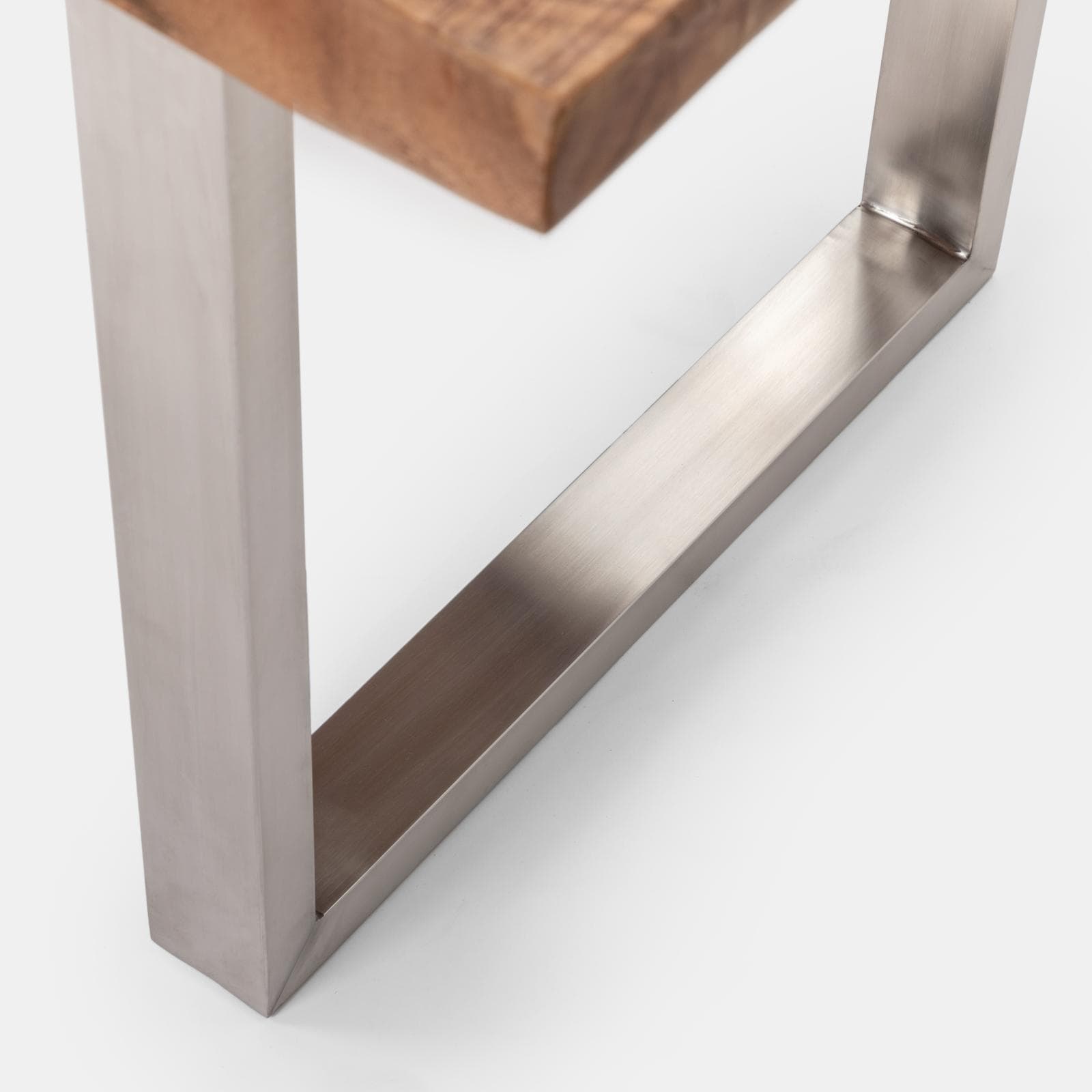 Tavolo 160x90 cm piano in legno di acacia 55 mm e gambe a U in metallo cromo - Freia Acacia