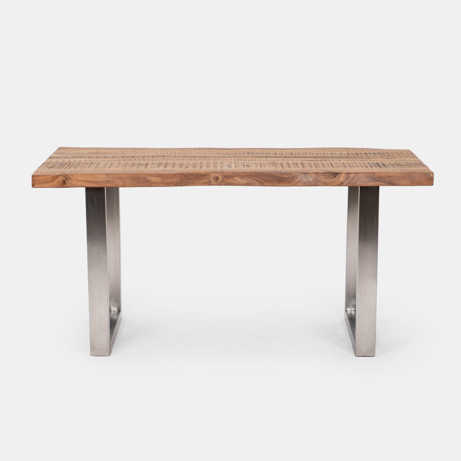 Tavolo 160x90 cm piano in legno di acacia 55 mm e gambe a U in metallo cromo - Freia Acacia