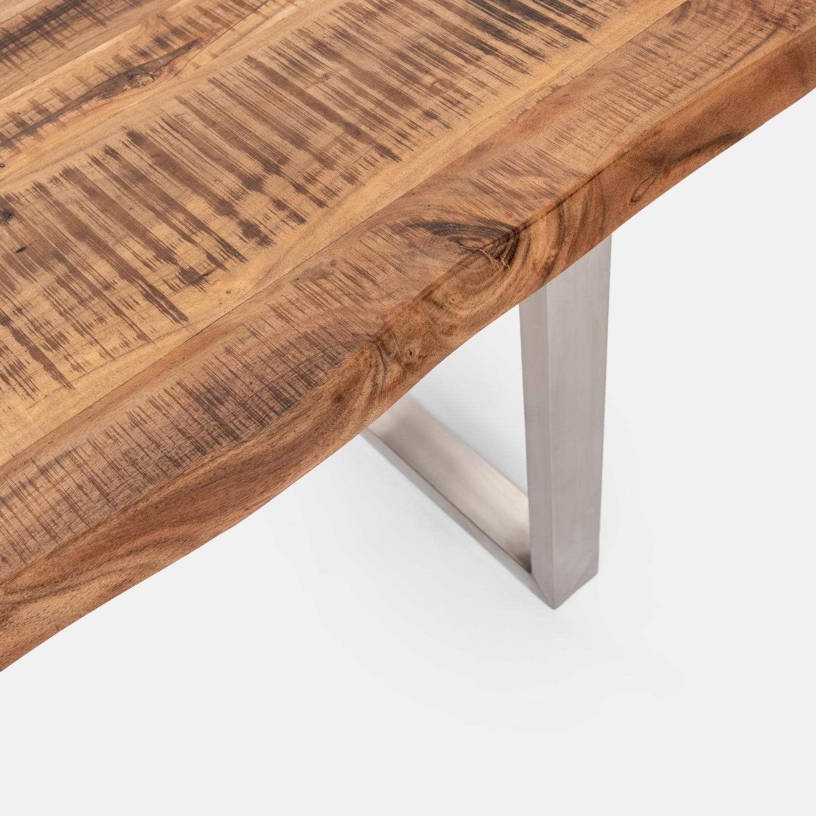Tavolo 160x90 cm piano in legno di acacia 55 mm e gambe a U in metallo cromo - Freia Acacia