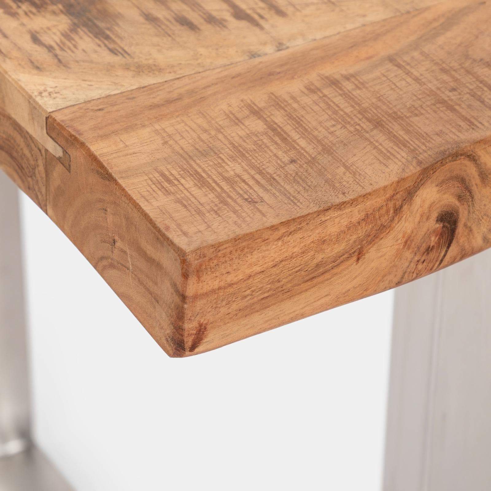 Tavolo 160x90 cm piano in legno di acacia 55 mm e gambe a U in metallo cromo - Freia Acacia