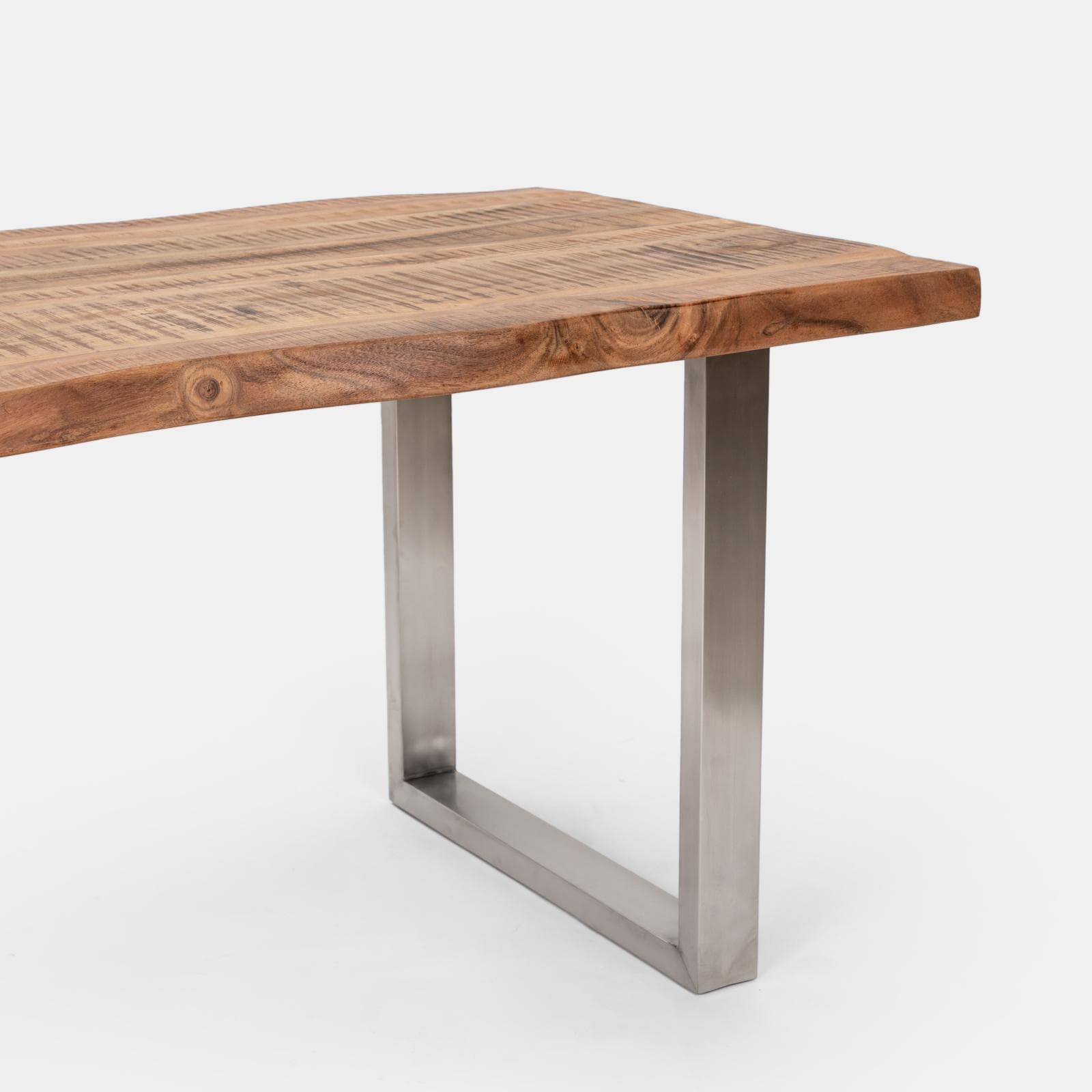 Tavolo 160x90 cm piano in legno di acacia 55 mm e gambe a U in metallo cromo - Freia Acacia