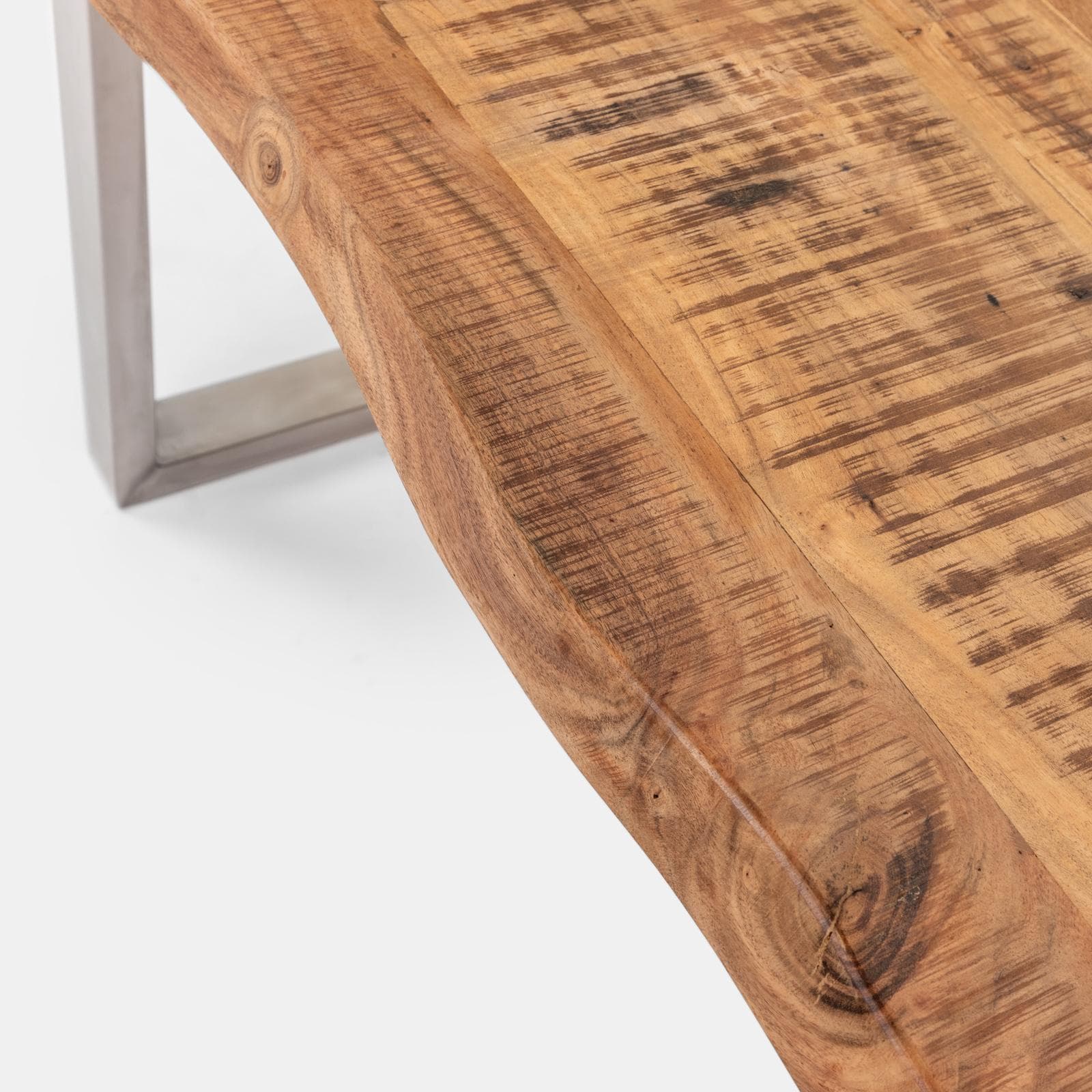 Tavolo 160x90 cm piano in legno di acacia 55 mm e gambe a U in metallo cromo - Freia Acacia