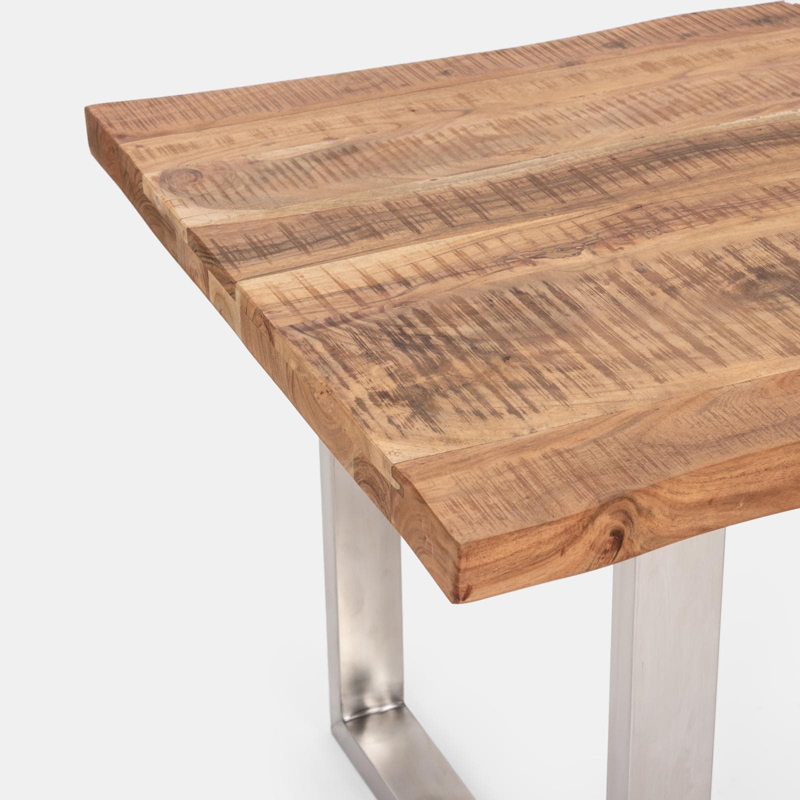 Tavolo 160x90 cm piano in legno di acacia 55 mm e gambe a U in metallo cromo - Freia Acacia