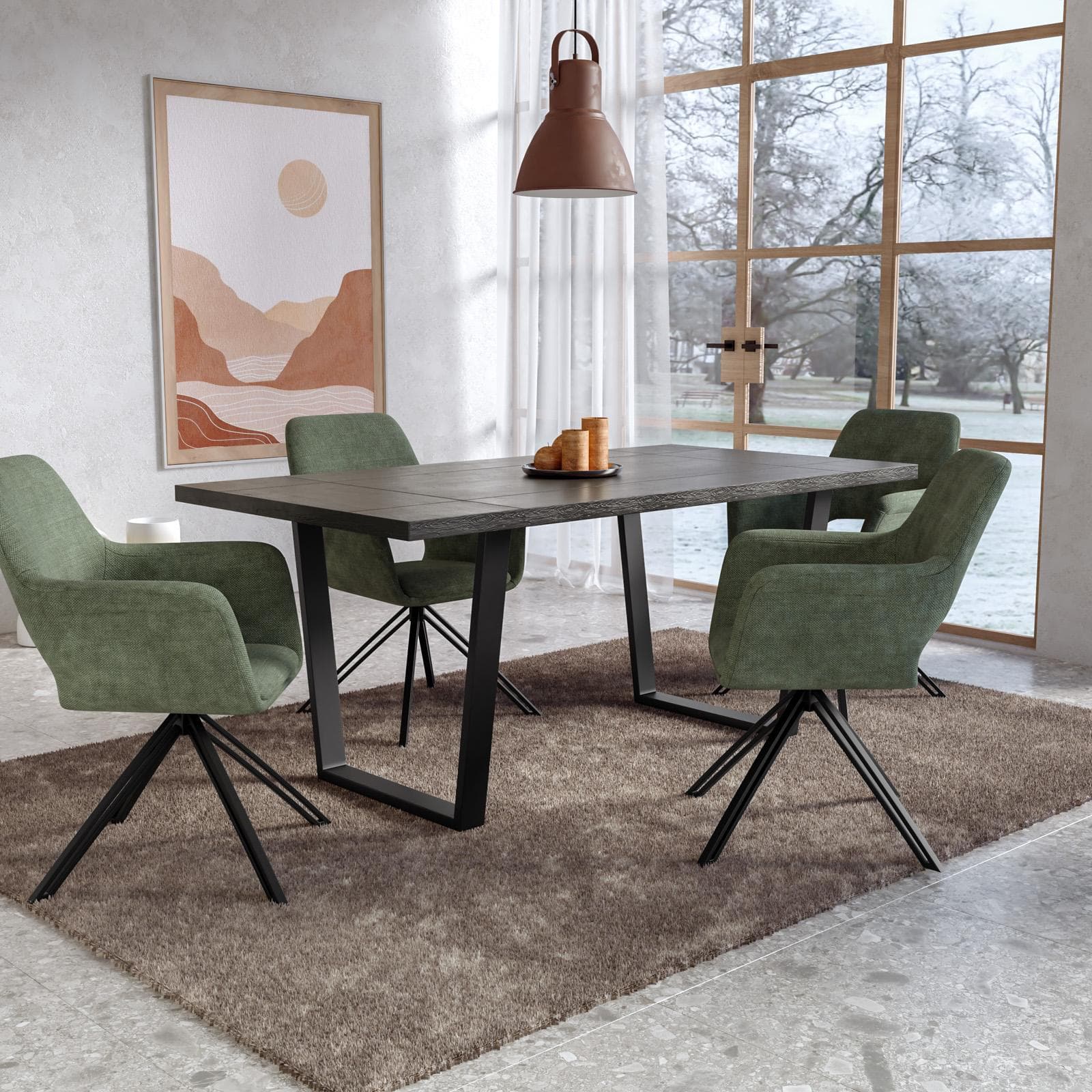 Tavolo da pranzo 176x96 cm con top noce e gambe in metallo nero - Tymen