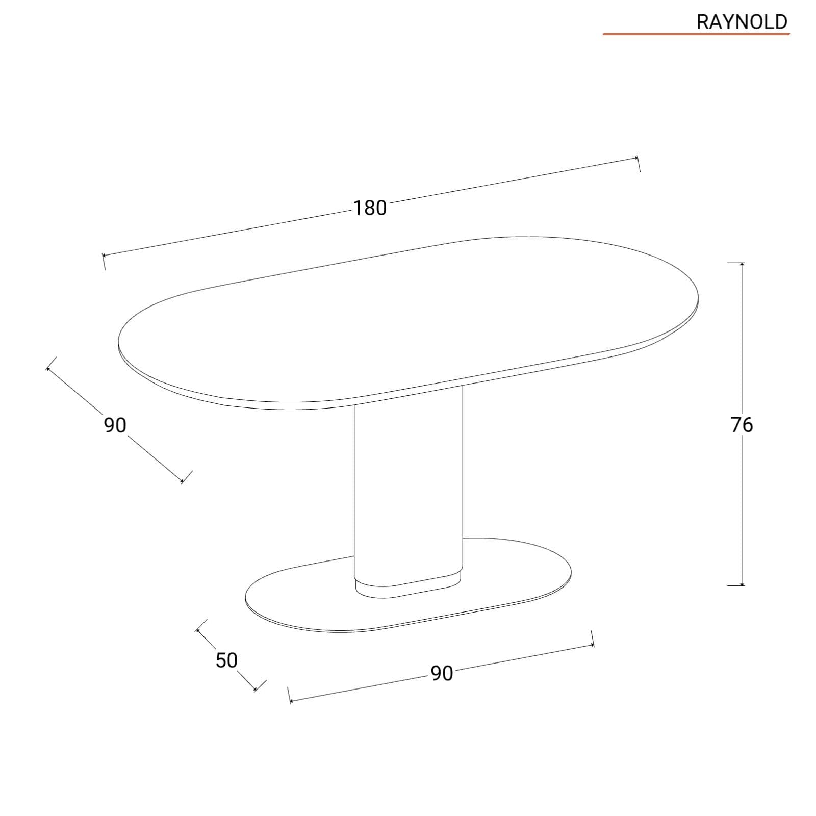 Tavolo da pranzo ovale 180x90 cm top in legno con gamba centrale e base in metallo nero - Raynold