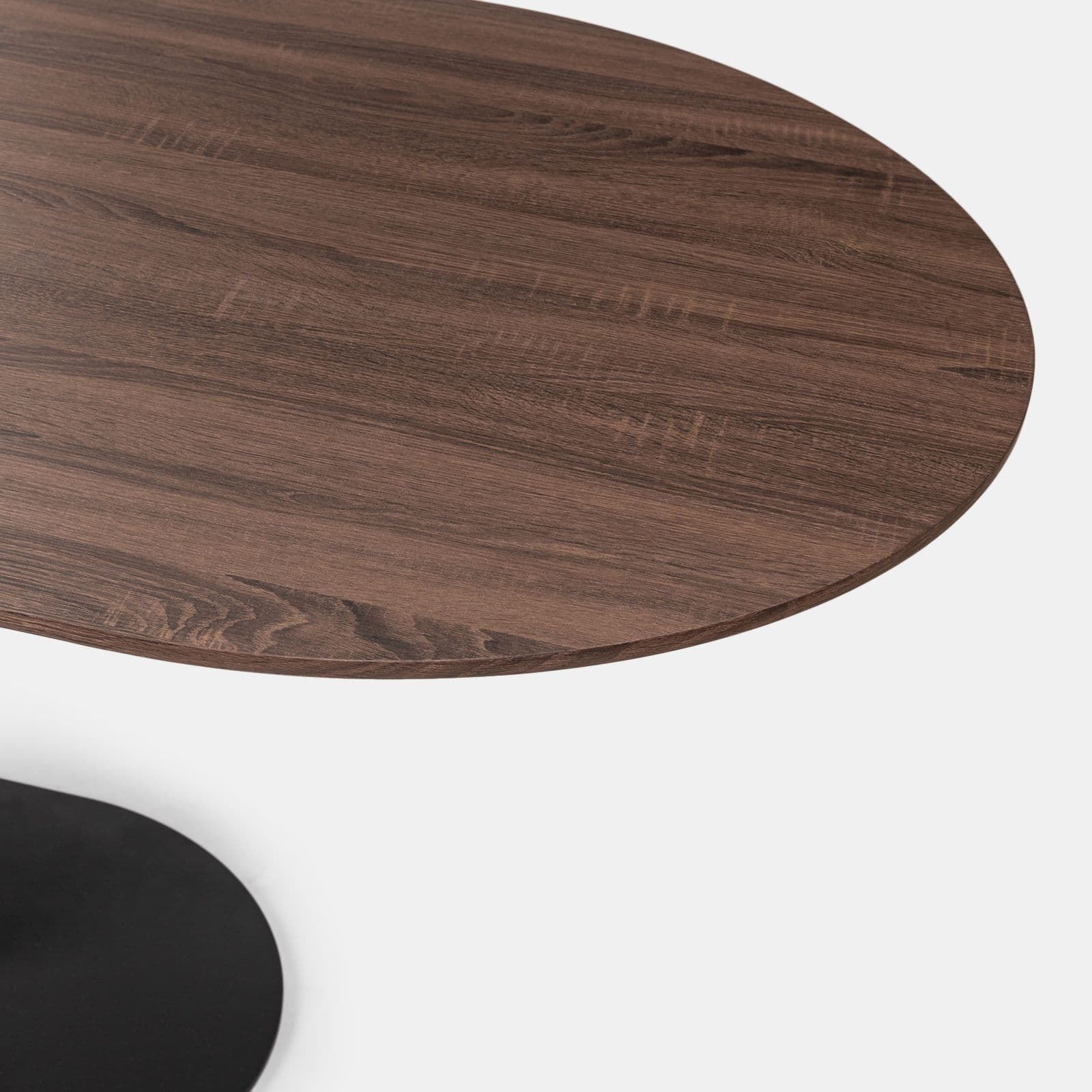 Tavolo da pranzo ovale 180x90 cm top in legno con gamba centrale e base in metallo nero - Raynold