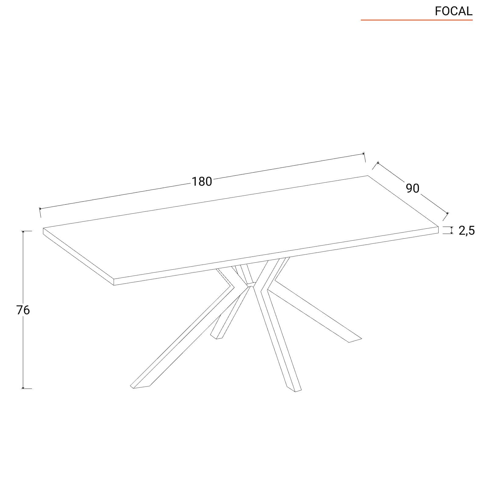 Tavolo 180 cm effetto rovere profondità 90 cm con gambe industrial nere - Focal
