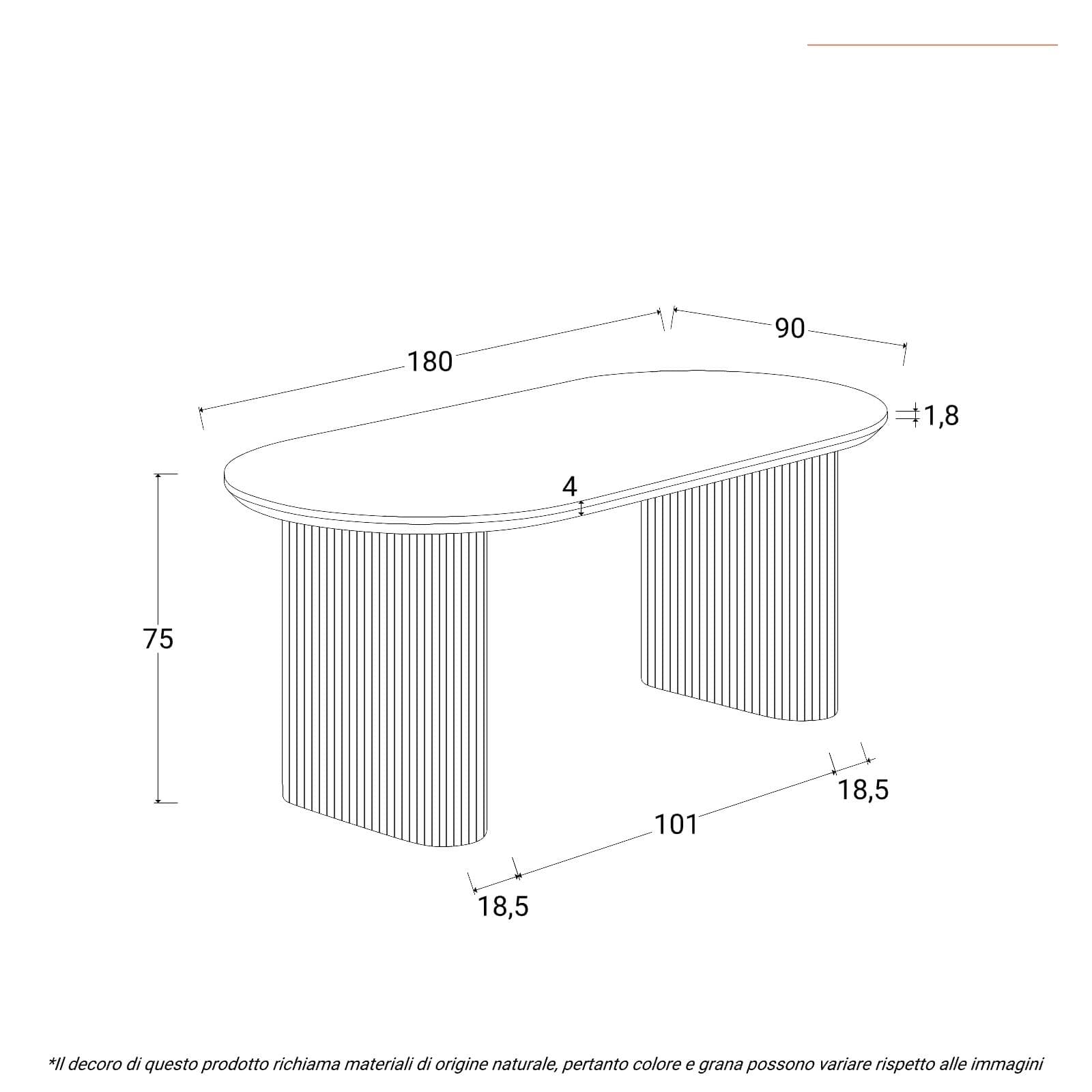 Tavolo da pranzo 180x90 cm beige con top effetto travertino e base cannettata - Gwin