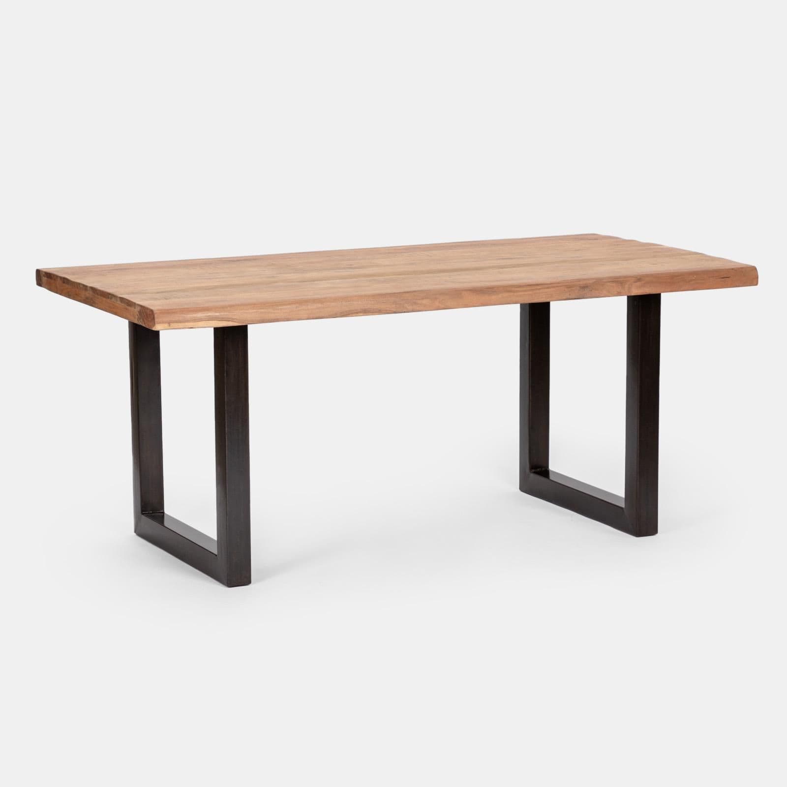 Tavolo 180x90 cm piano in legno di acacia 55 mm e gambe a U 5x5 in metallo nero - Freia Acacia