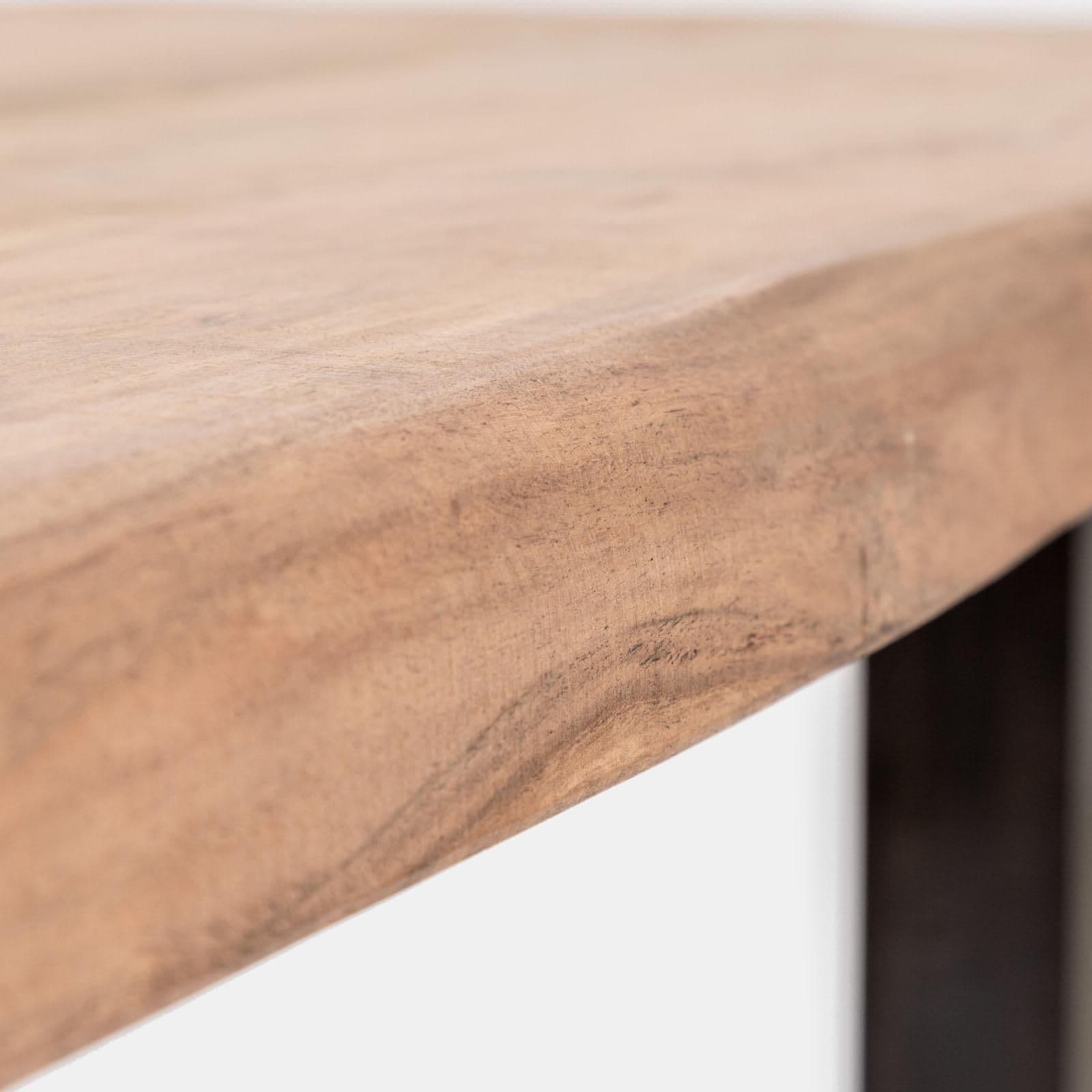 Tavolo 180x90 cm piano in legno di acacia 55 mm e gambe a U 5x5 in metallo nero - Freia Acacia