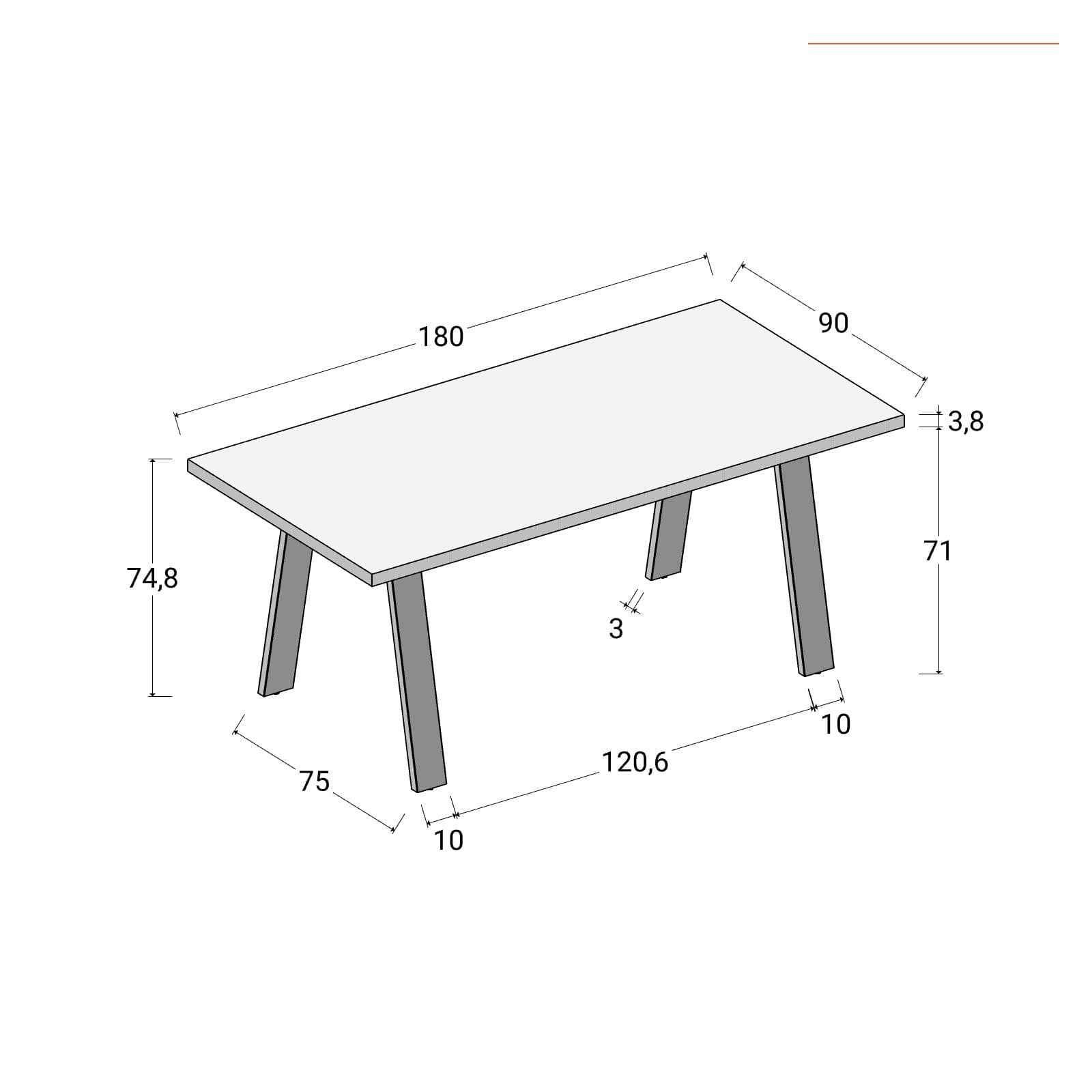 Tavolo da pranzo 180x90 cm top effetto rovere gold 38 mm e gambe in metallo nero - Juls