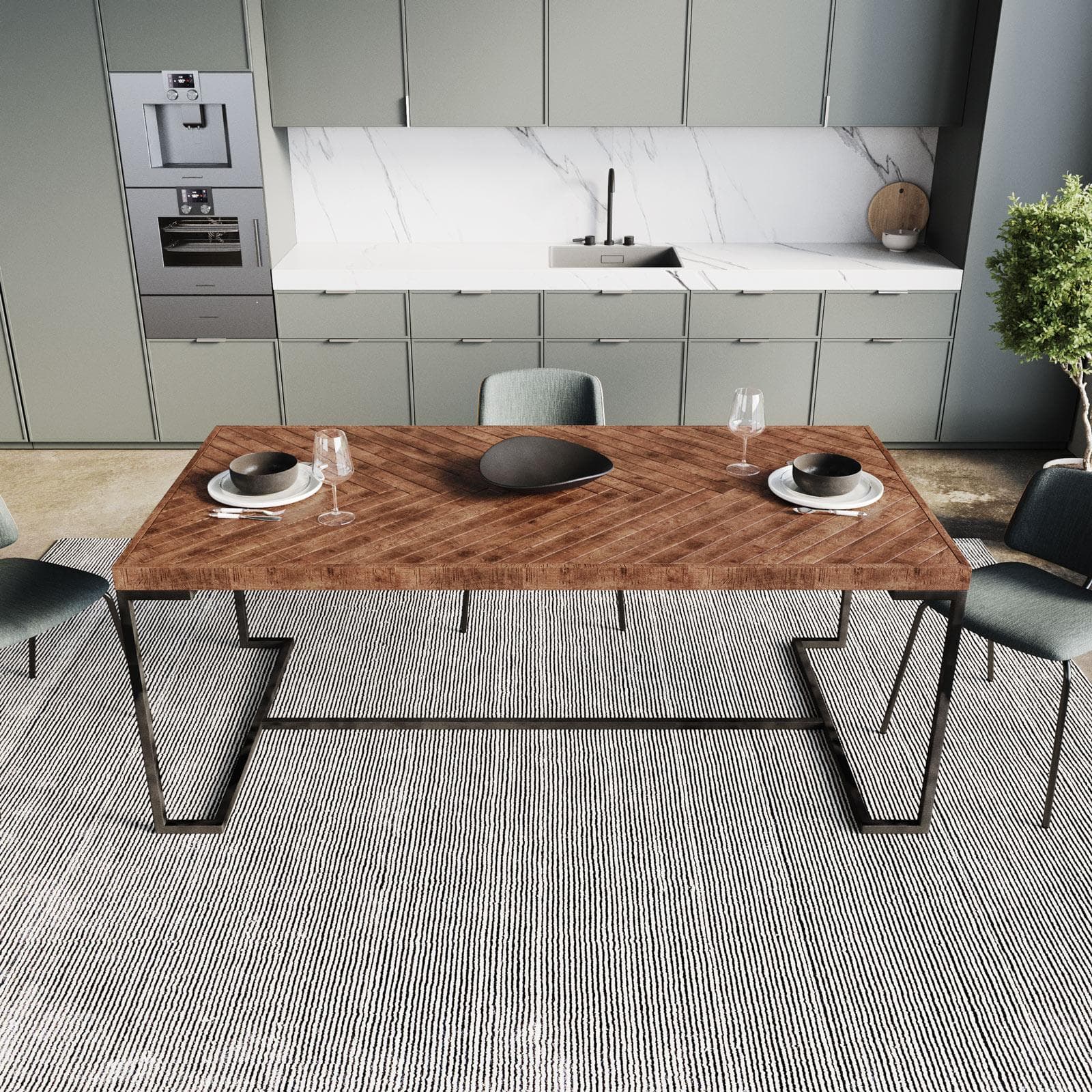 Tavolo da pranzo 200x100 cm in legno di acacia e gambe in metallo nero - Freia Acacia