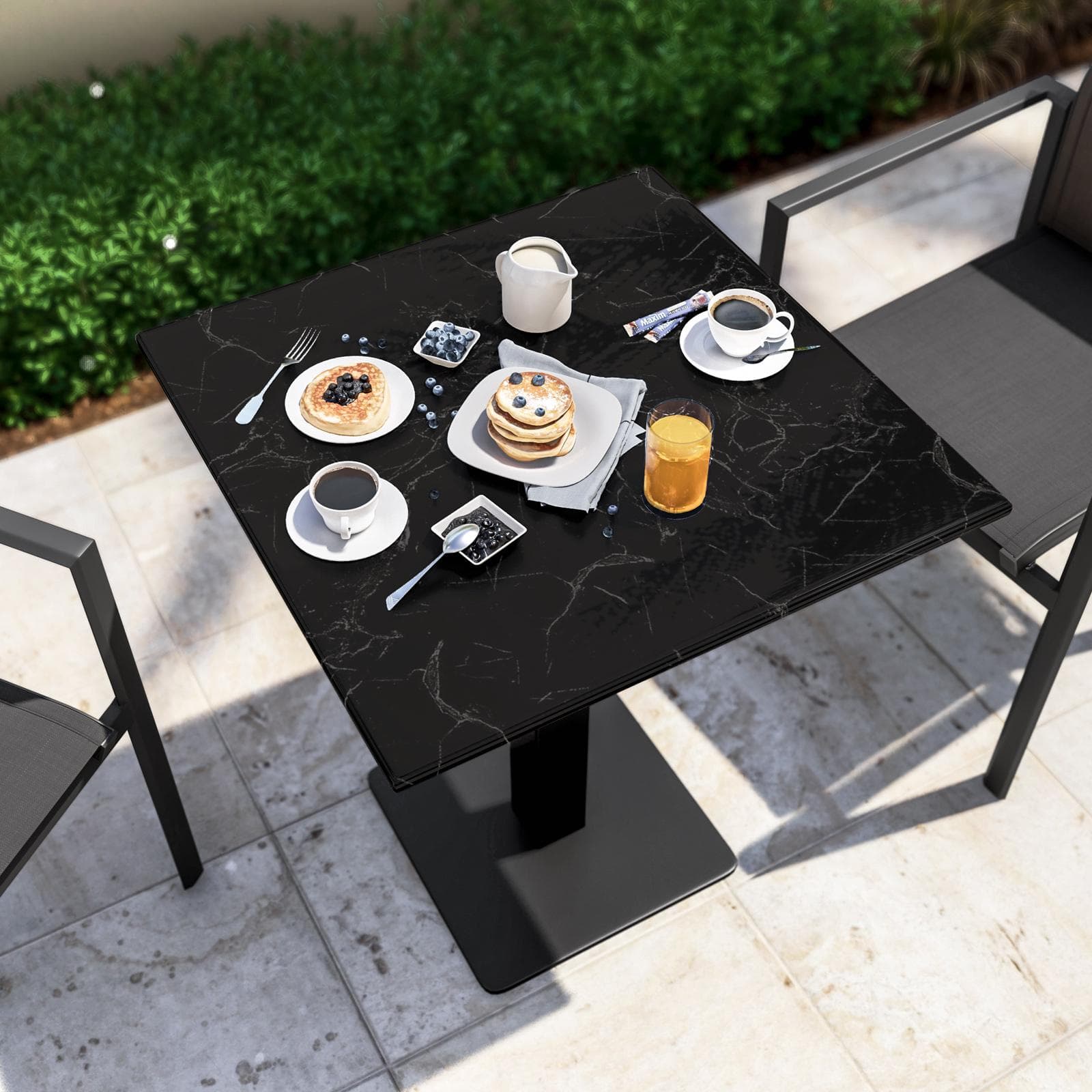 Tavolo da giardino 60x60 cm in metallo nero con top in marmo - Raspin