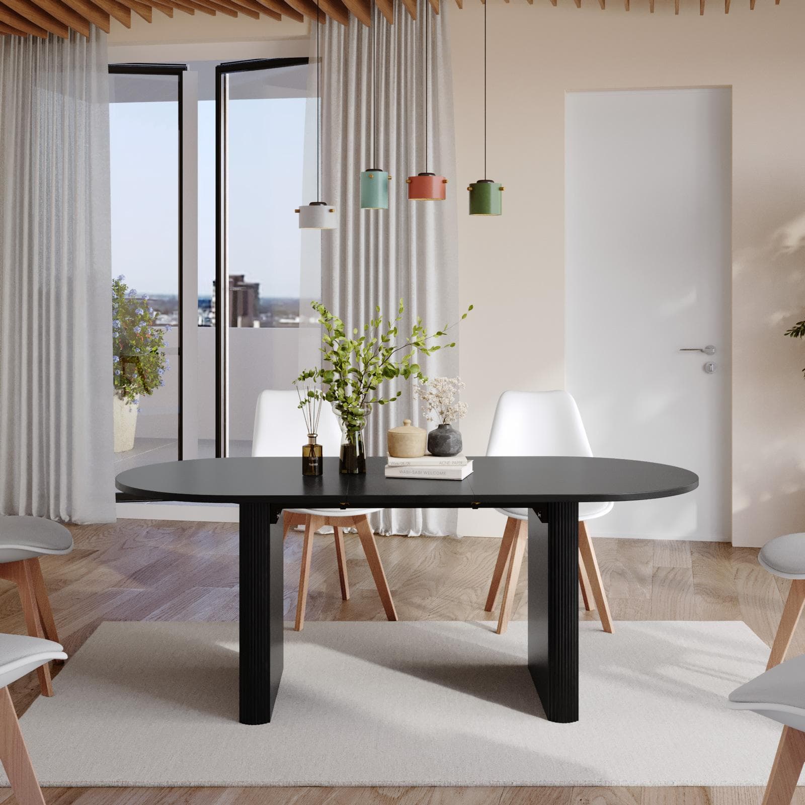 Tavolo da pranzo allungabile 160-200x90 cm nero effetto legno - Chad