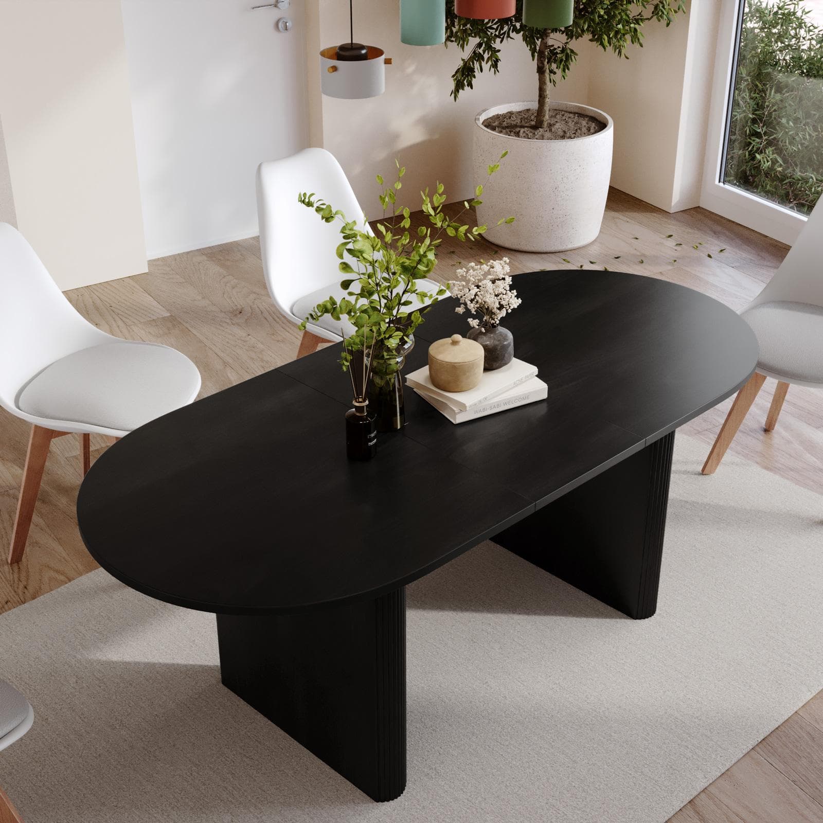 Tavolo da pranzo allungabile 160-200x90 cm nero effetto legno - Chad