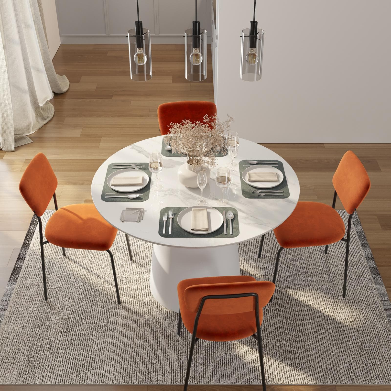 Tavolo da pranzo rotondo 120 cm con piano in ceramica effetto marmo bianco con base in metallo - Gringo