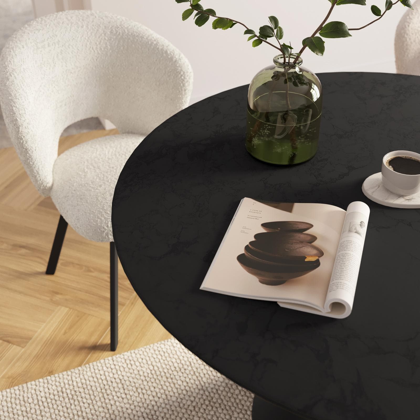 Tavolo da pranzo rotondo 120 cm nero con top effetto marmo - Gourmel