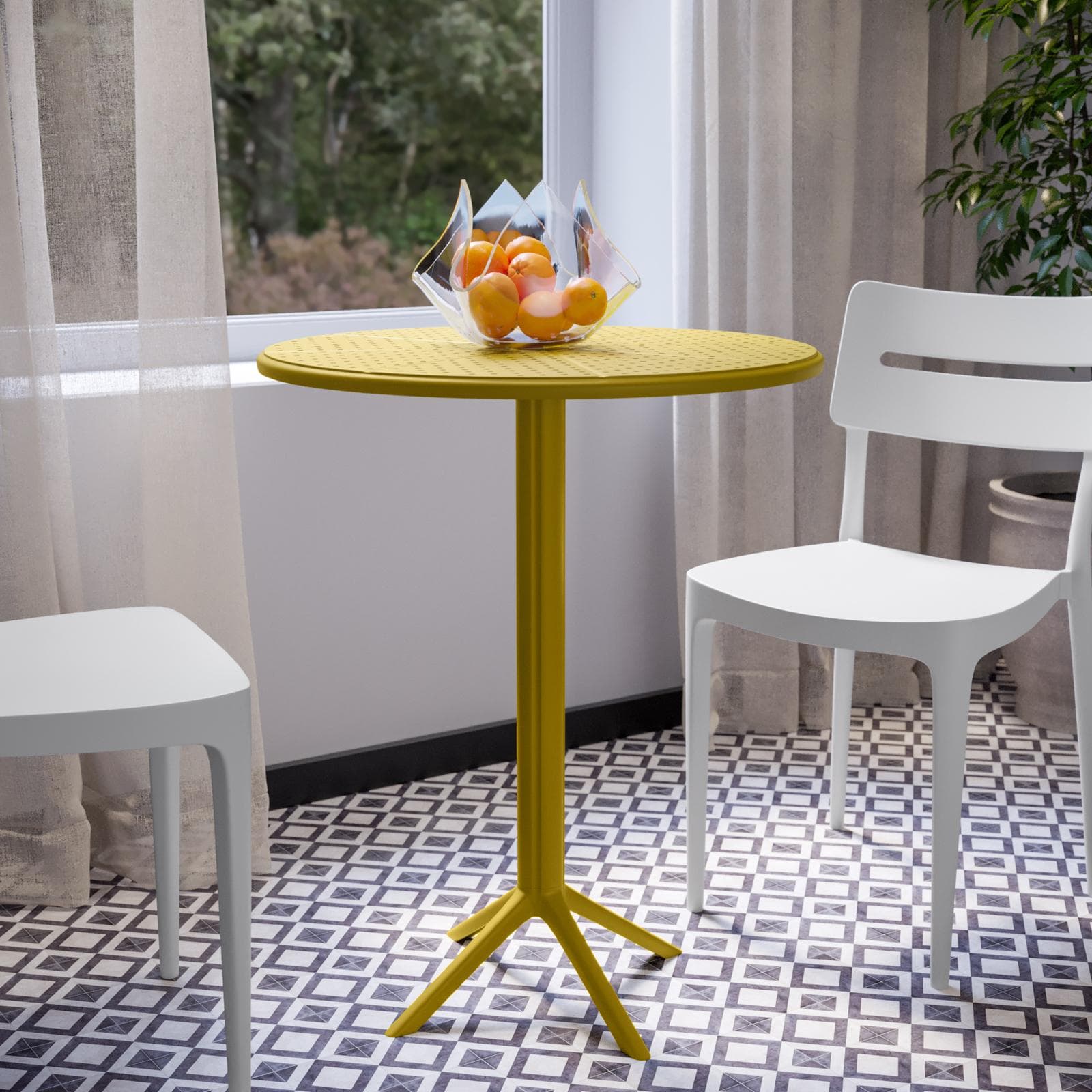 Tavolo da pranzo rotondo 60 cm senape in polipropilene - Sonny