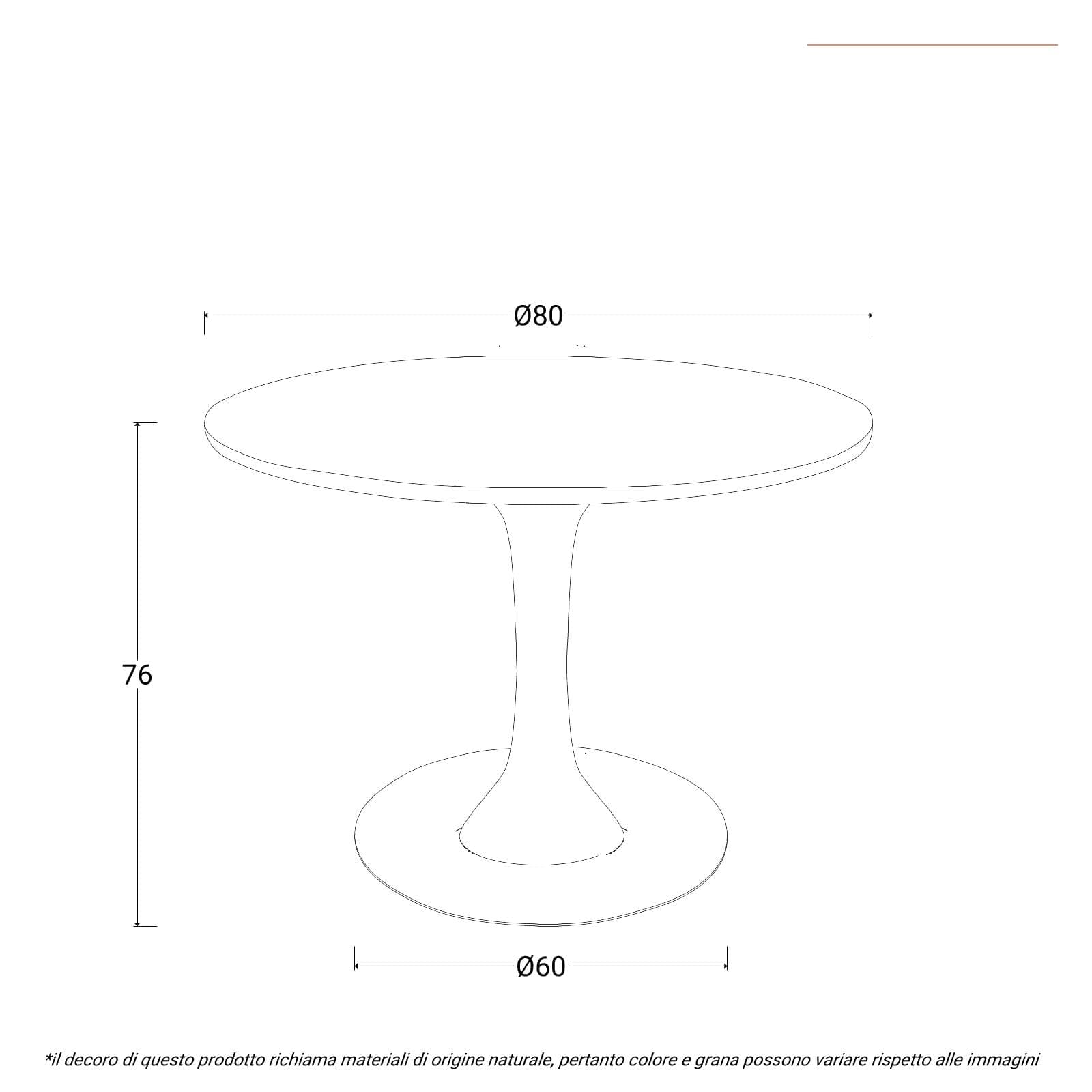 Tavolo da pranzo rotondo 80 cm con top in ceramica effetto marmo bianco e struttura oro - Tulipano