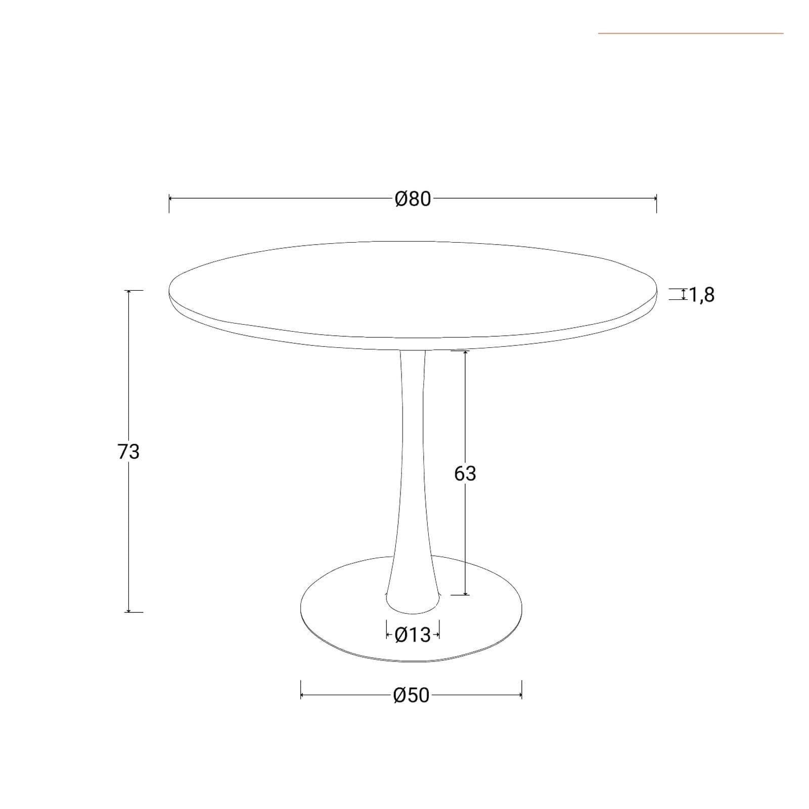 Tavolo da pranzo tondo 80 cm con top rovere e base bianca - Tulipano