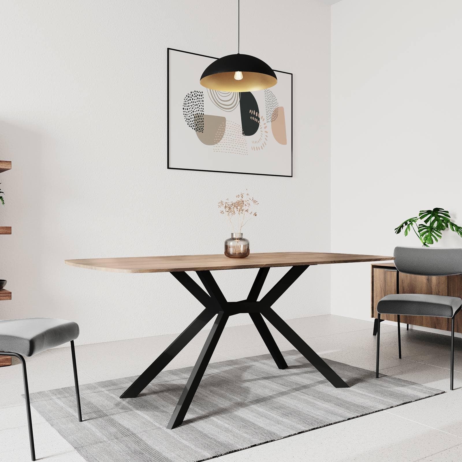 Tavolo estensibile 140-180x90 cm rovere quercia con gambe incrociate - Manty