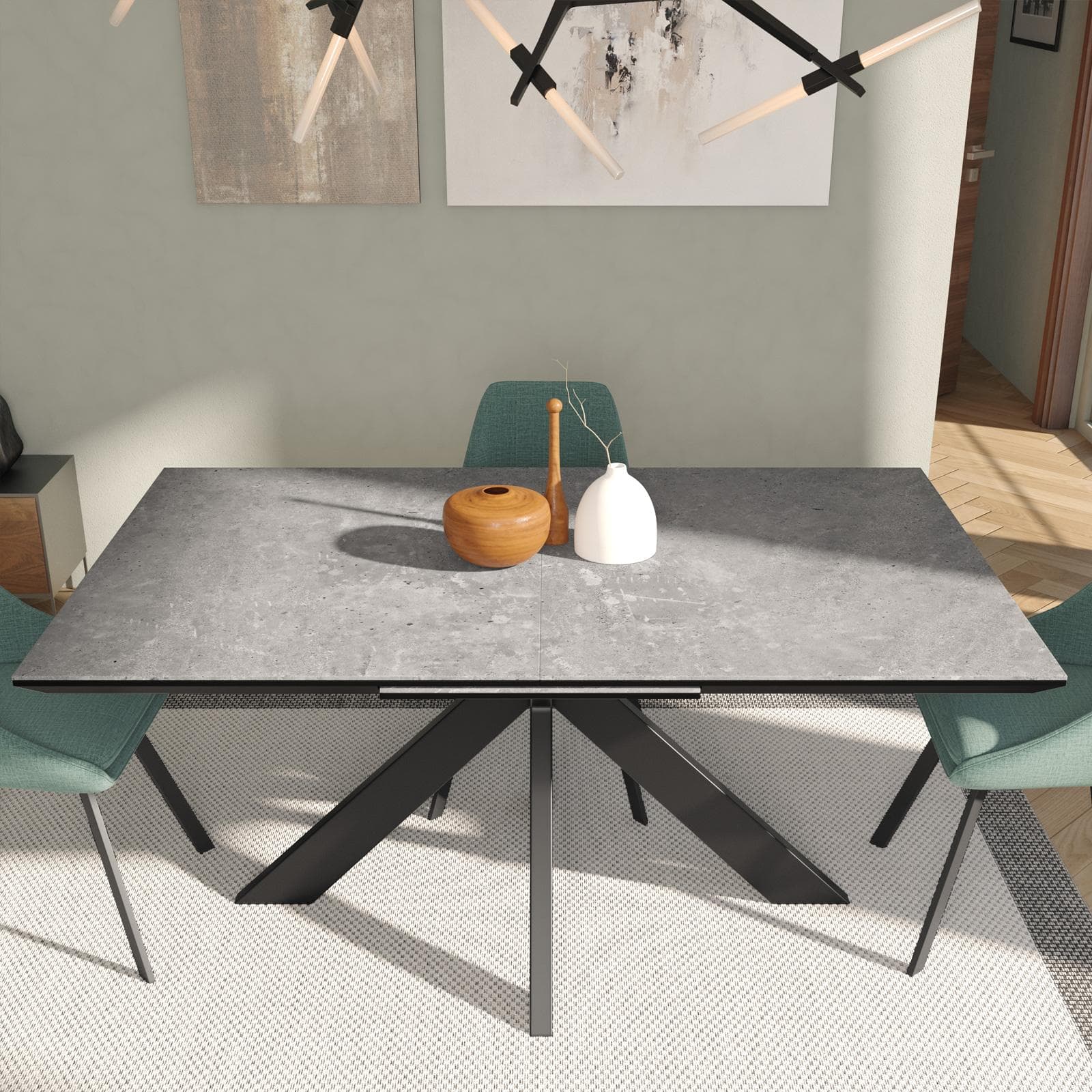 Tavolo estensibile 140-180x90 cm piano in ceramica grigio e gambe nere - Revuelto