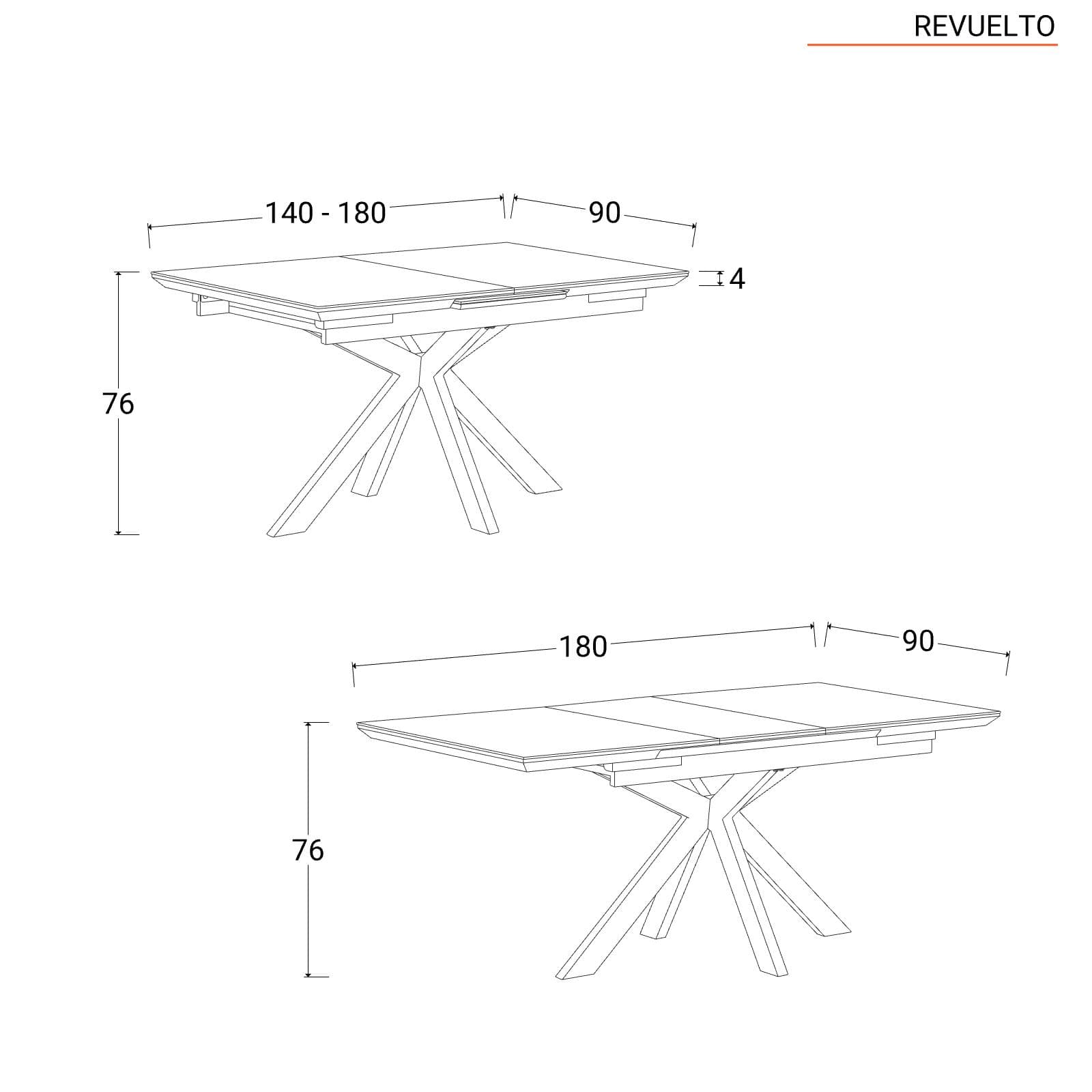 Tavolo estensibile 140-180x90 cm piano in ceramica grigio e gambe nere - Revuelto