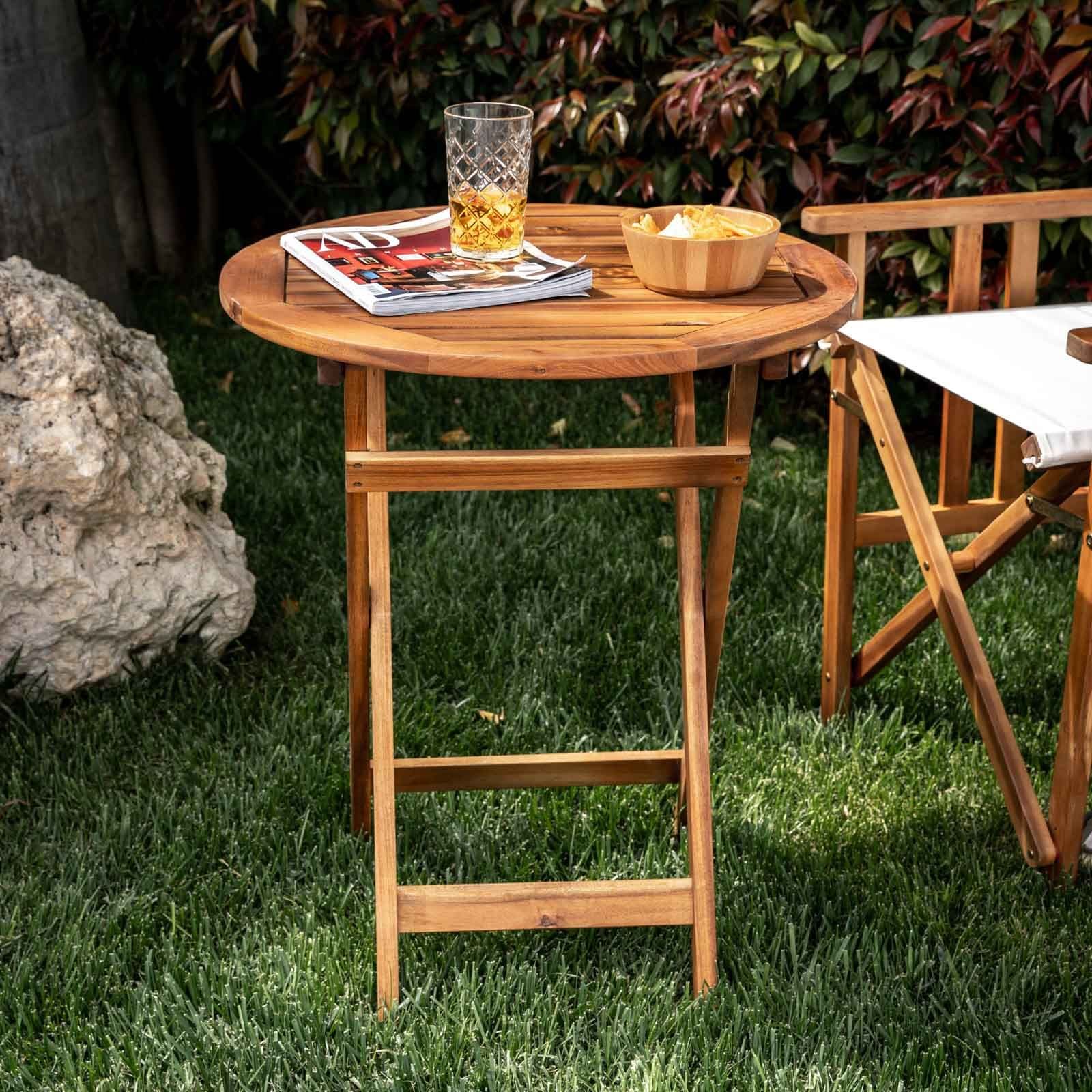 Tavolo pieghevole rotondo 60 cm in legno di acacia - Paja