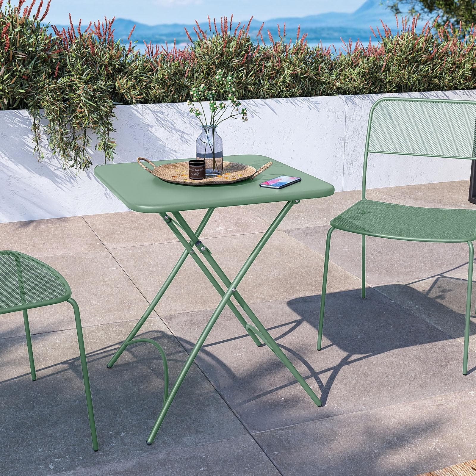Tavolo da esterno pieghevole 60x60 cm in acciaio verde marino - Faber