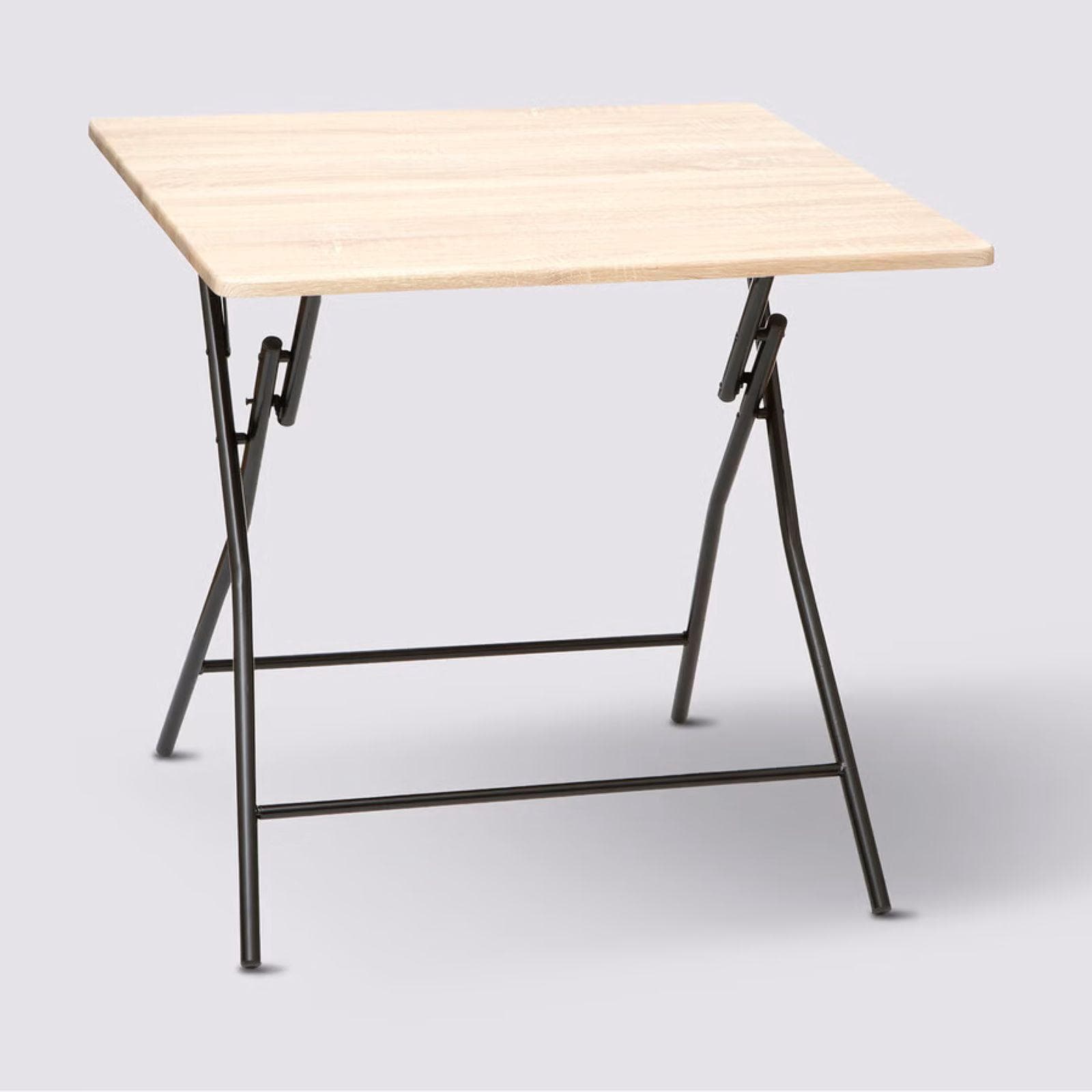 Tavolo pieghevole 80x80 cm in acciaio nero e legno naturale - Astevy