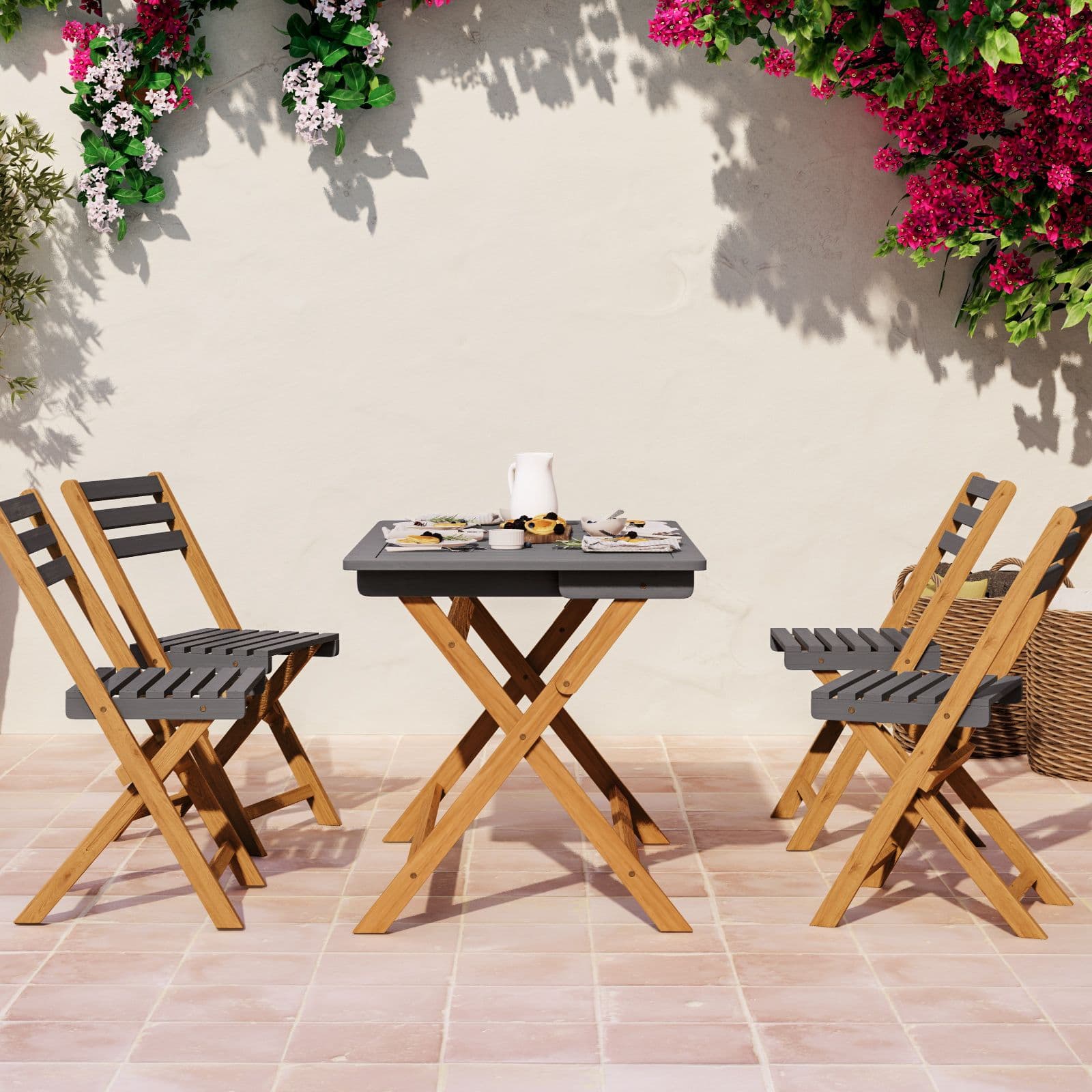 Tavolo da pranzo pieghevole in legno massello di acacia 118x70 cm - Nauru