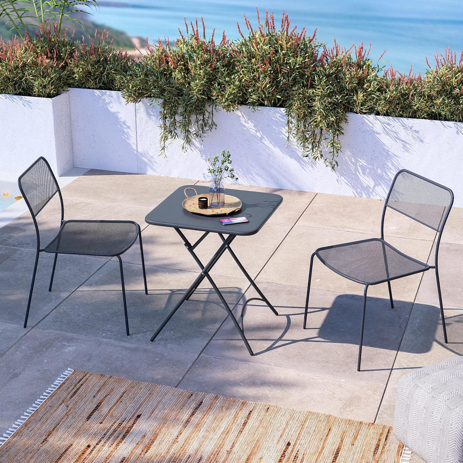 Tavolo da esterno pieghevole 60x60 cm in acciaio blu notte - Faber