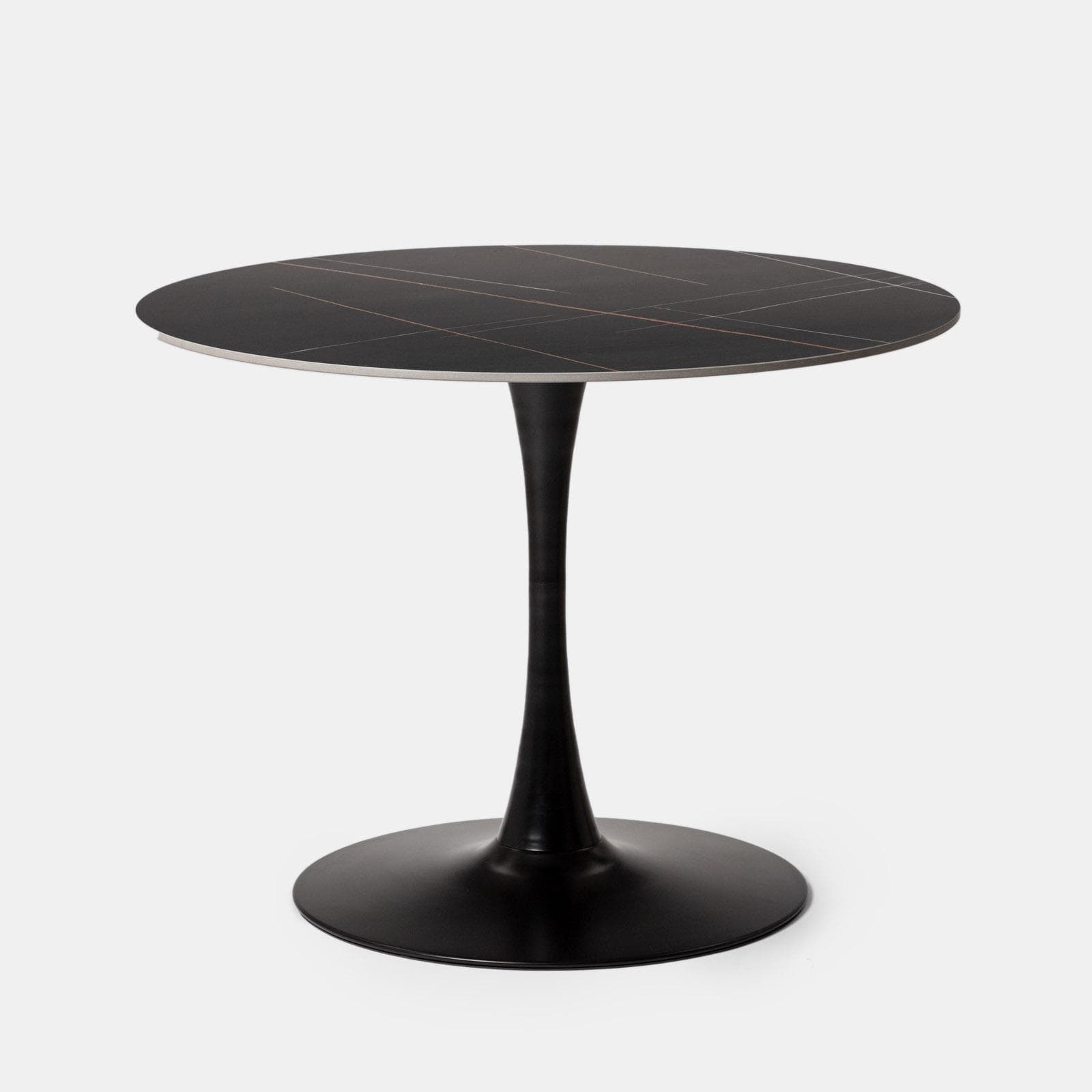 Tavolo rotondo 100 cm con top in ceramica effetto marmo e struttura in metallo nero - Tulipano