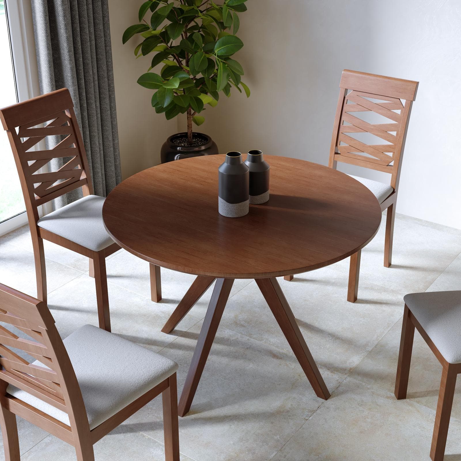 Tavolo rotondo 106 cm legno noce con gambe a trespolo - Crotol